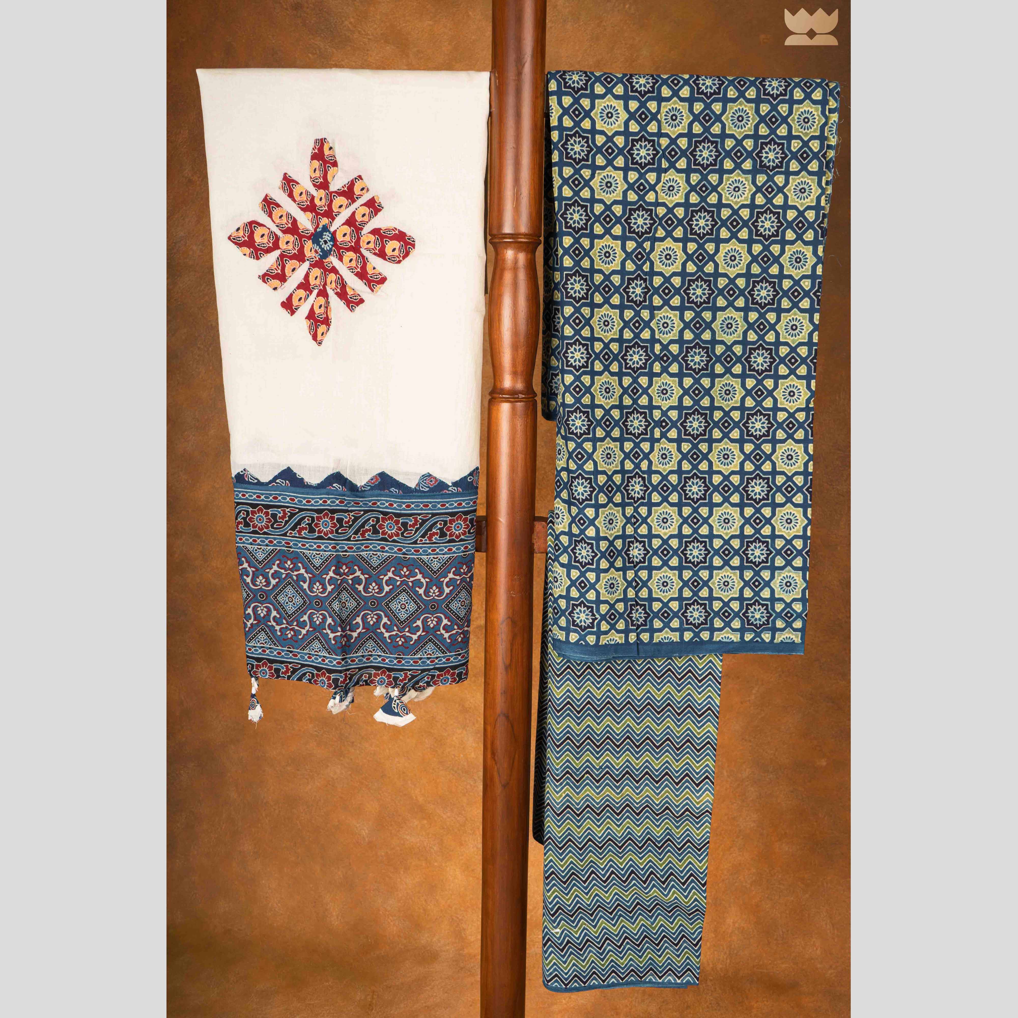 Ajrakh Cotton Suit Set - Indigo