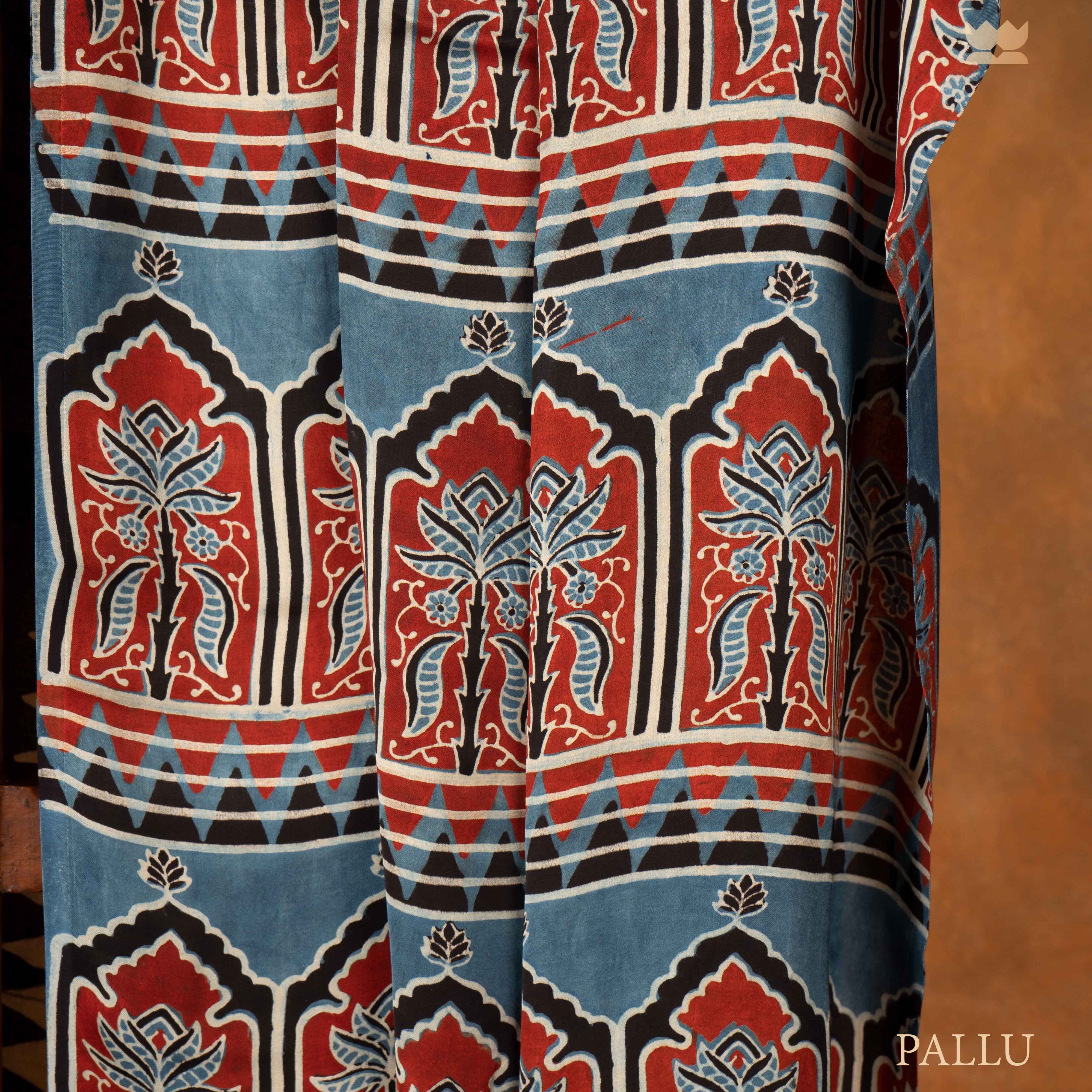 Ajrakh Regal Stripes Modal Silk Saree