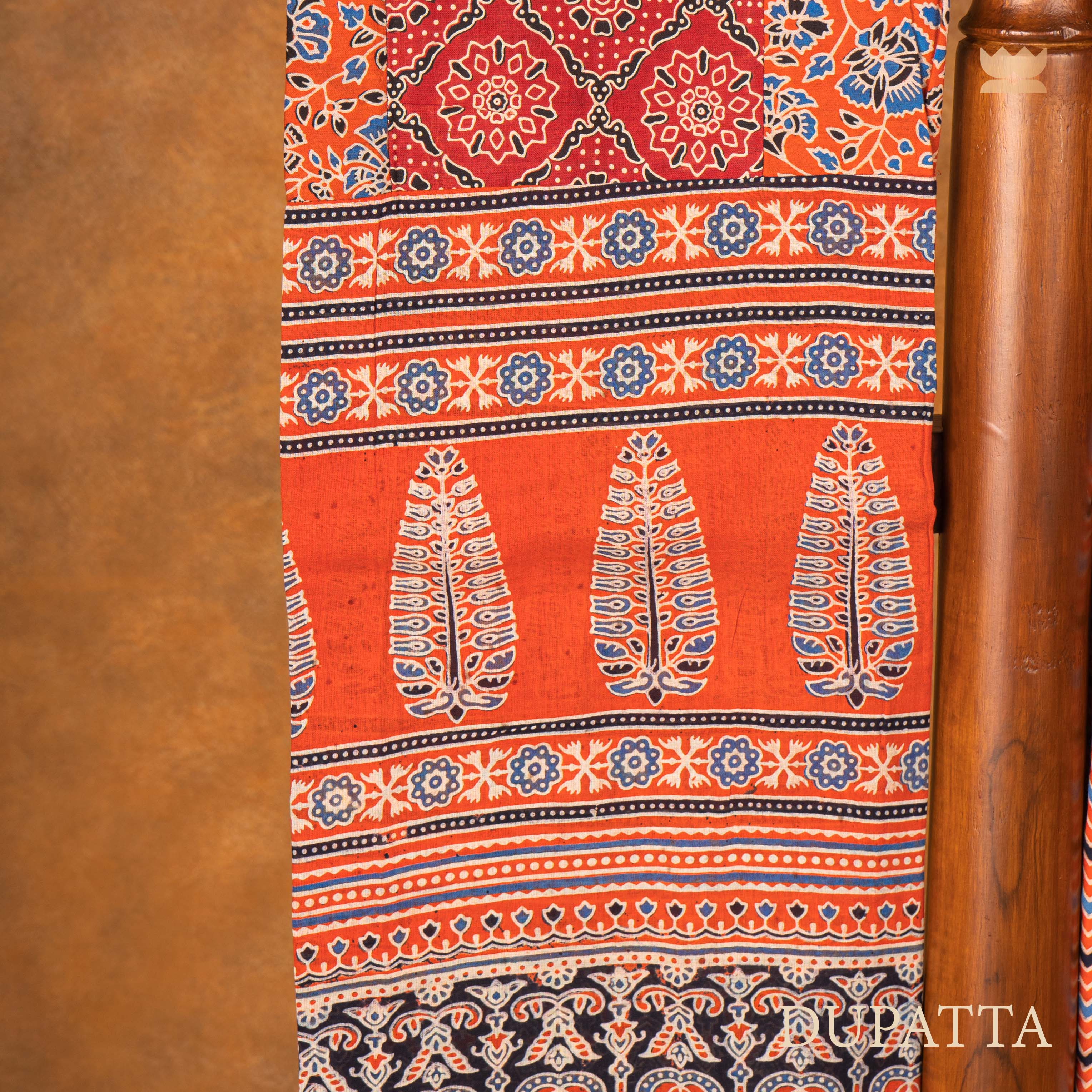 Ajrakh Cotton Suit Set - Orange & Red