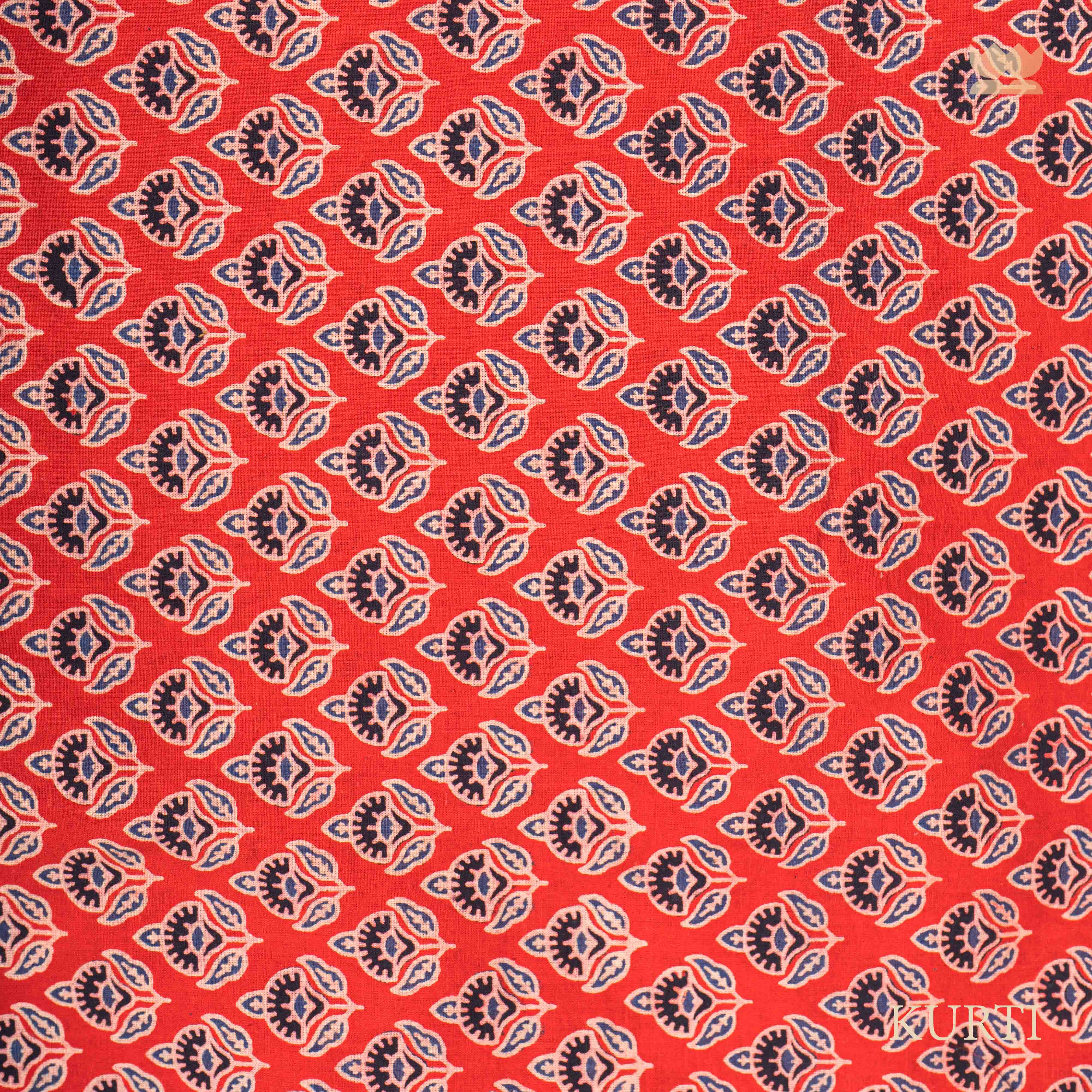 Ajrakh Cotton Suit Set - Orange & Red