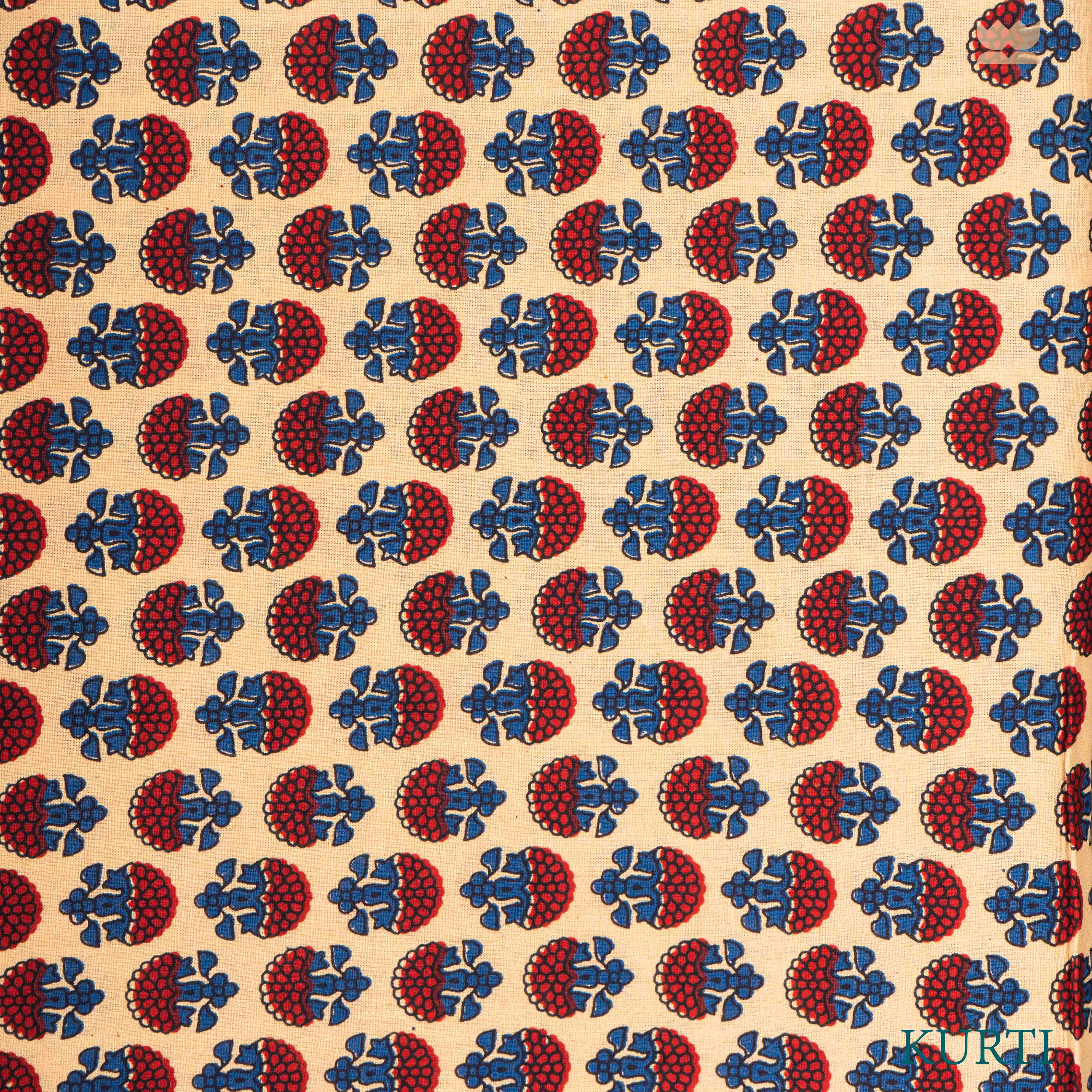 Ajrakh Cotton Suit Set - Beige & Red