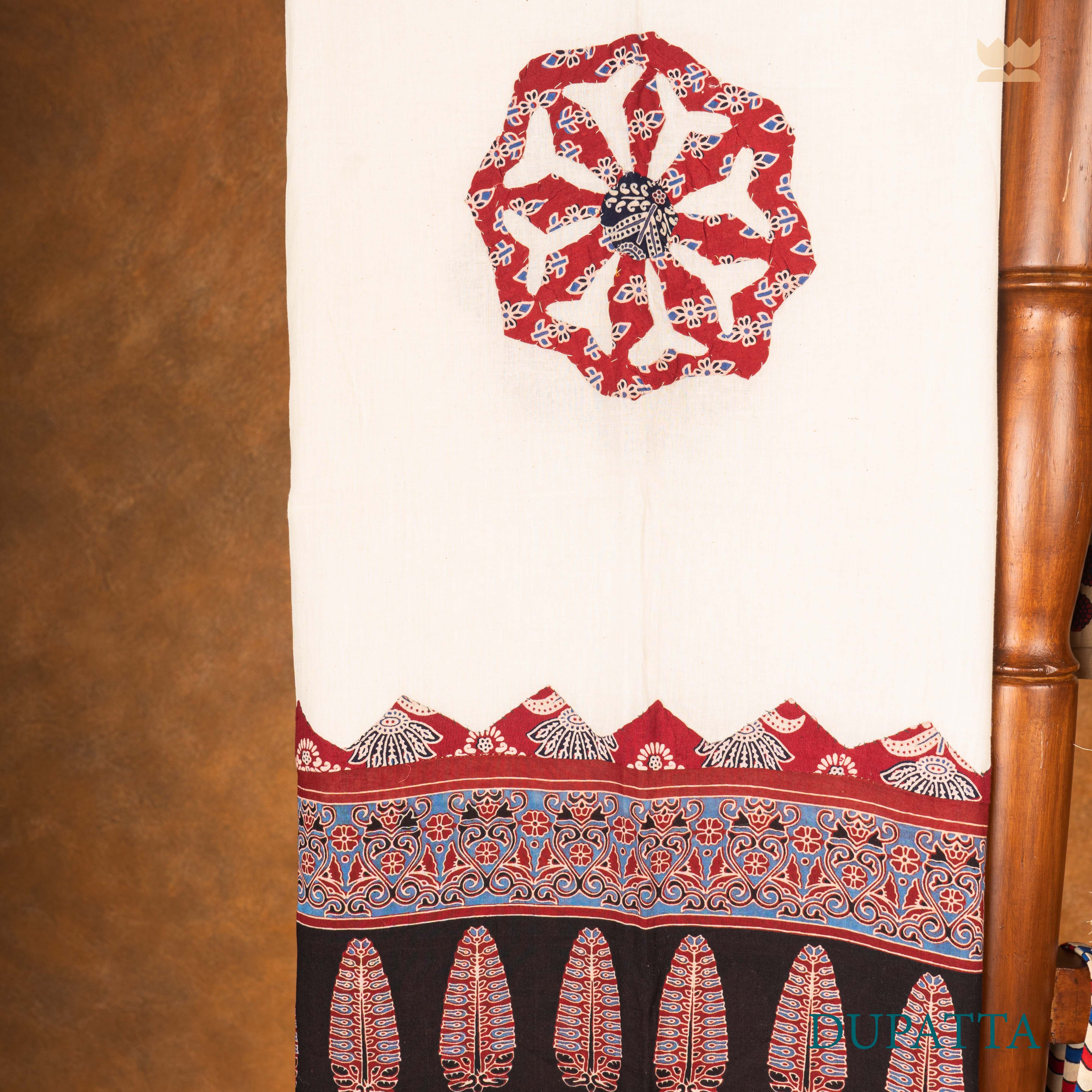 Ajrakh Cotton Suit Set - Beige & Red