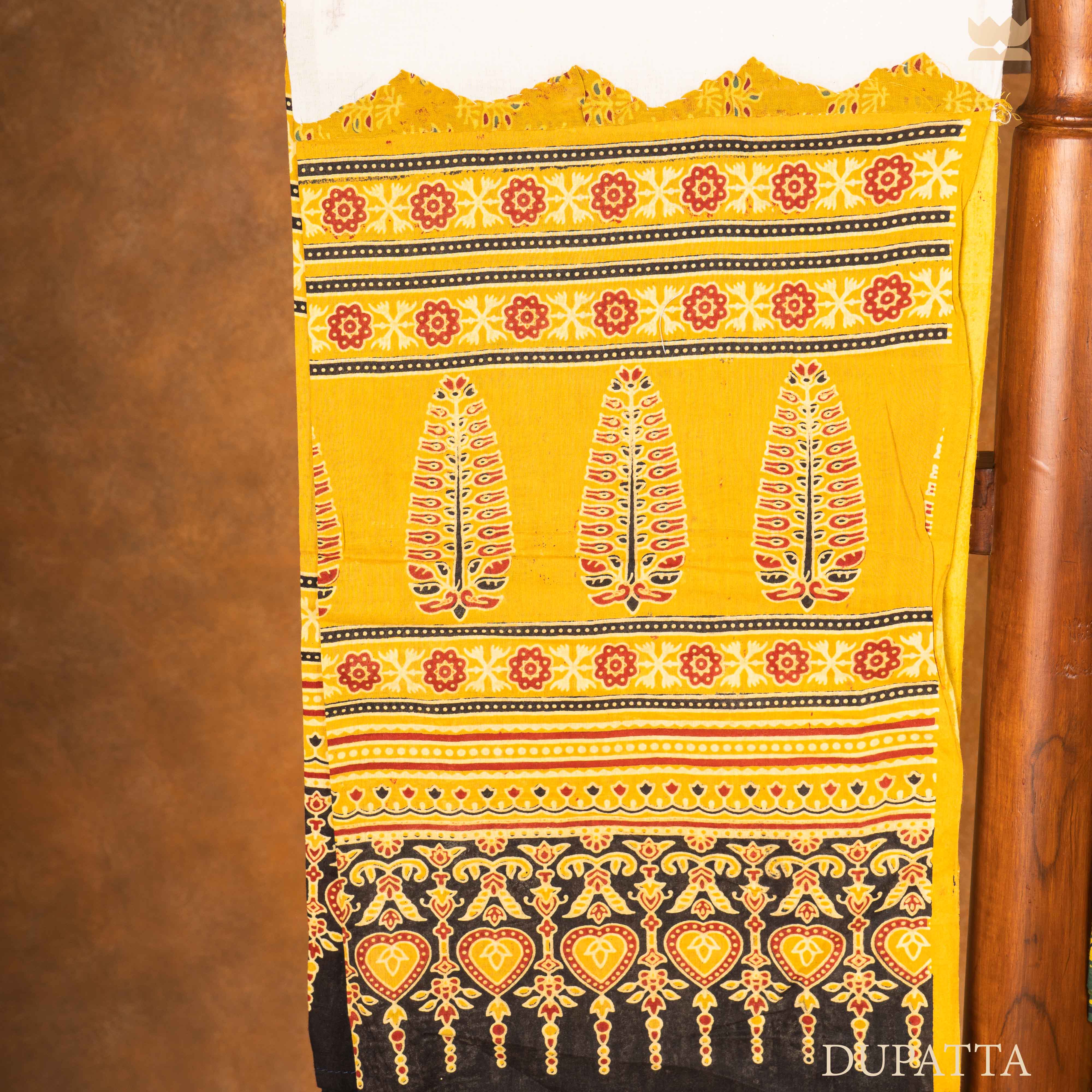 Ajrakh Cotton Suit Set - Yellow & Green