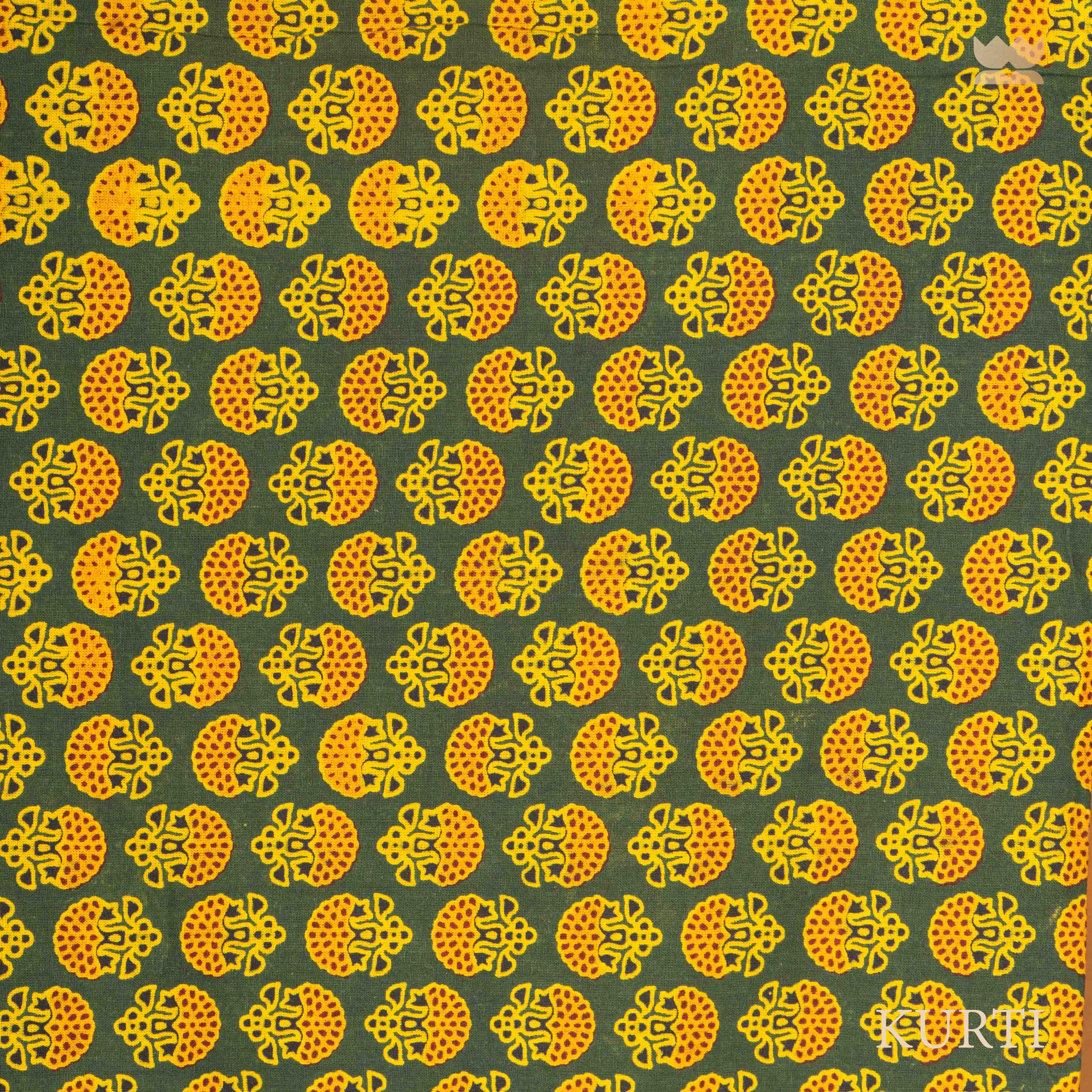 Ajrakh Cotton Suit Set - Yellow & Green