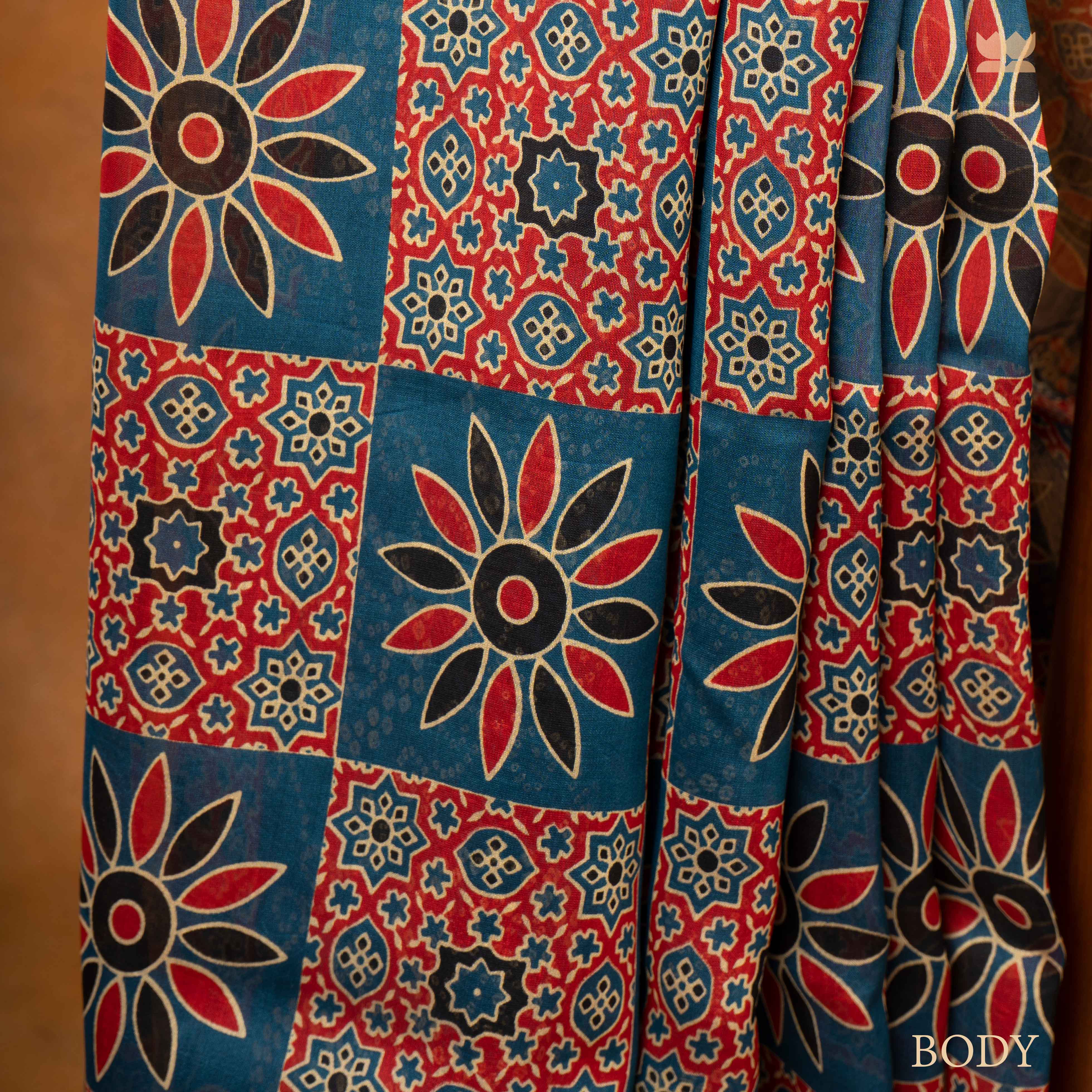 Ajrakh Rustic Harmony Chanderi Cotton Sarees