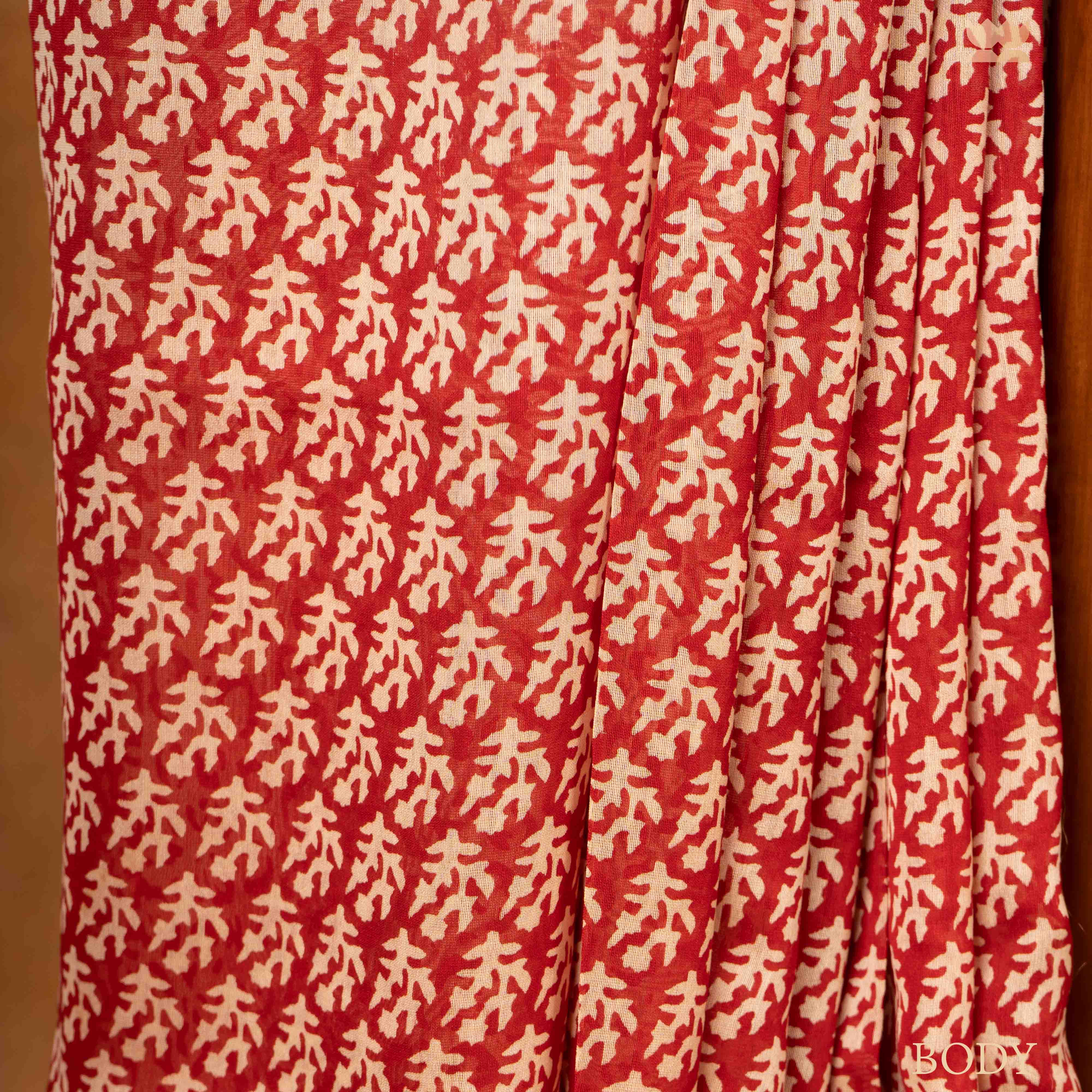Bagru Crimson Hues Chanderi Cotton Saree