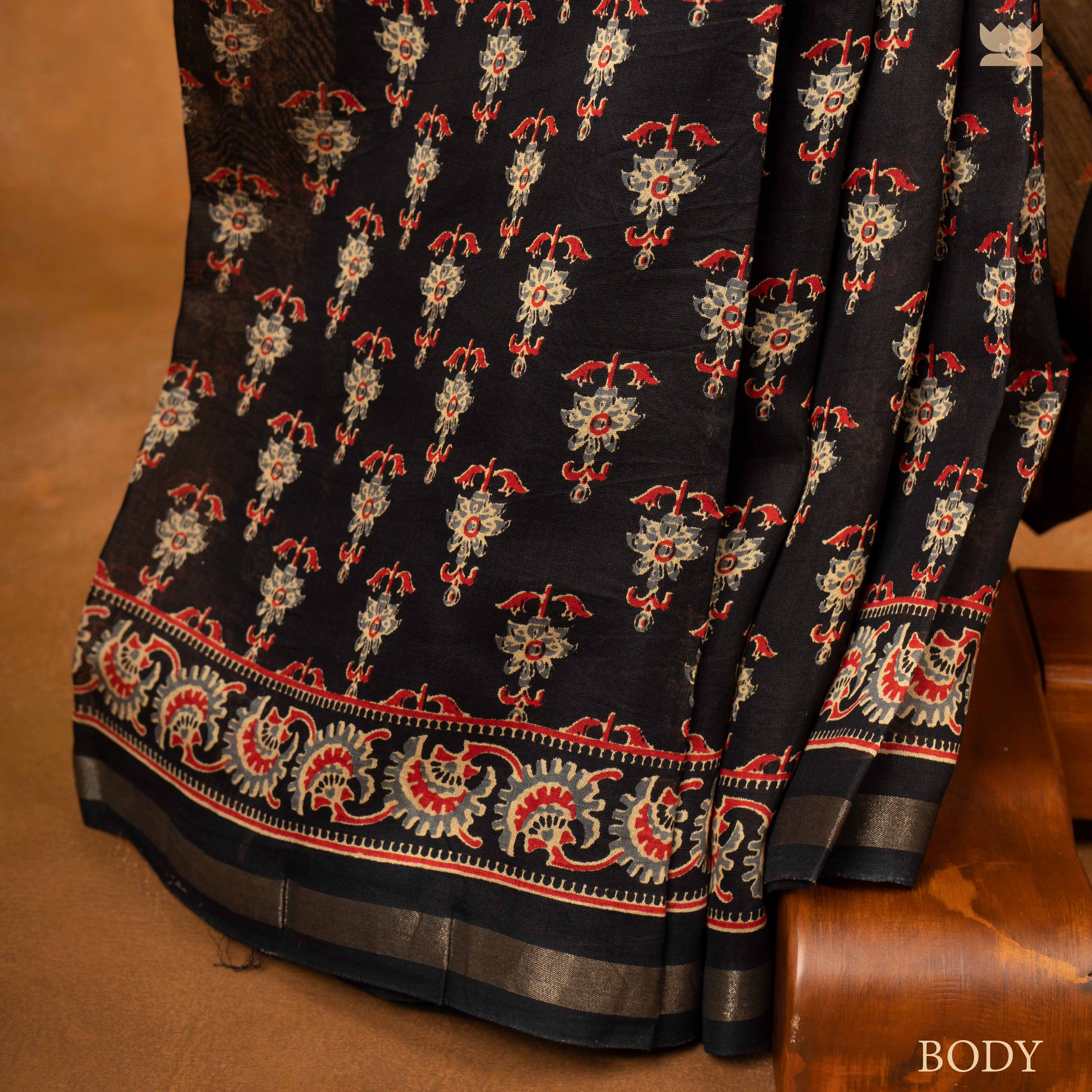 Ajrakh Vintage Azure Chanderi Cotton Sarees