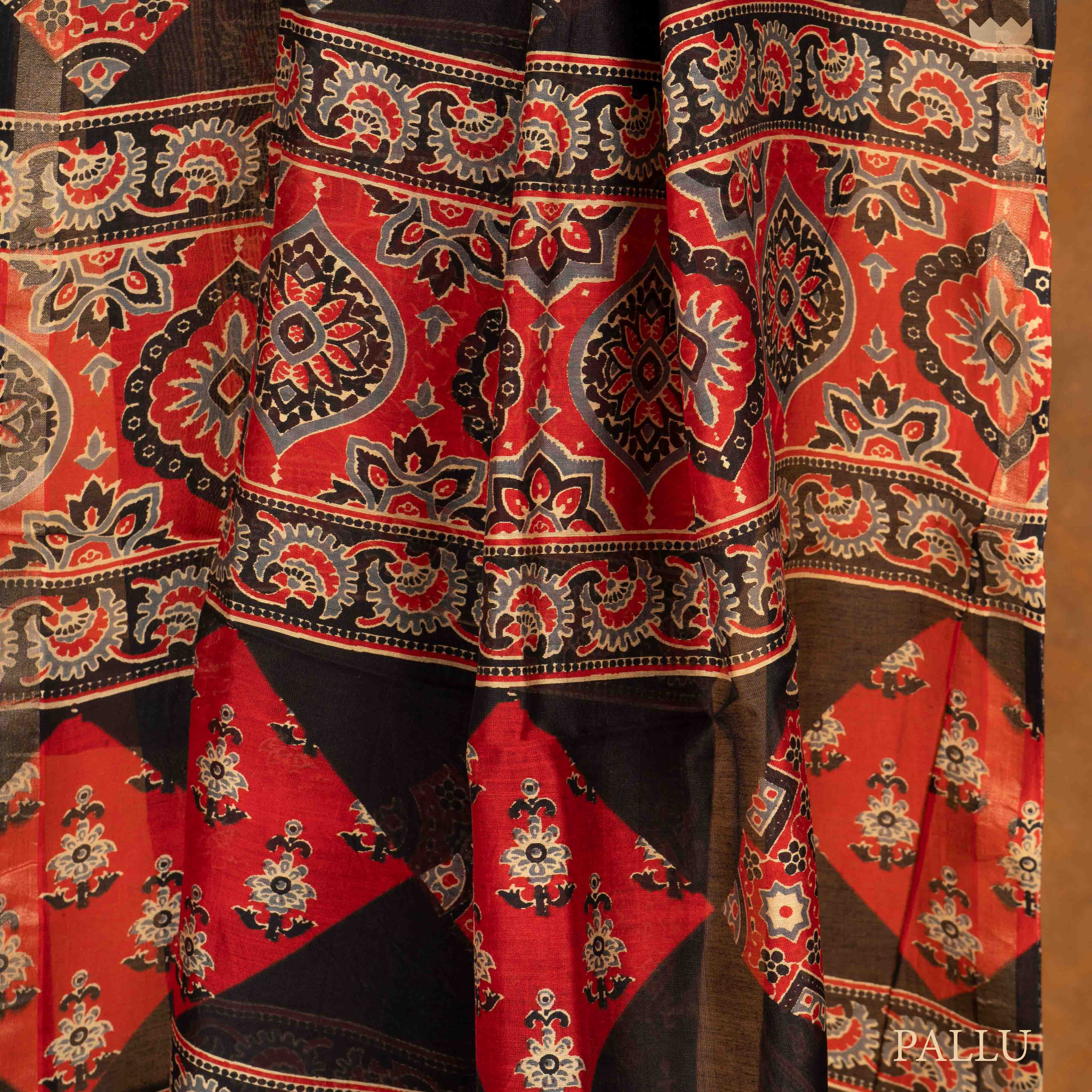 Ajrakh Vintage Azure Chanderi Cotton Sarees