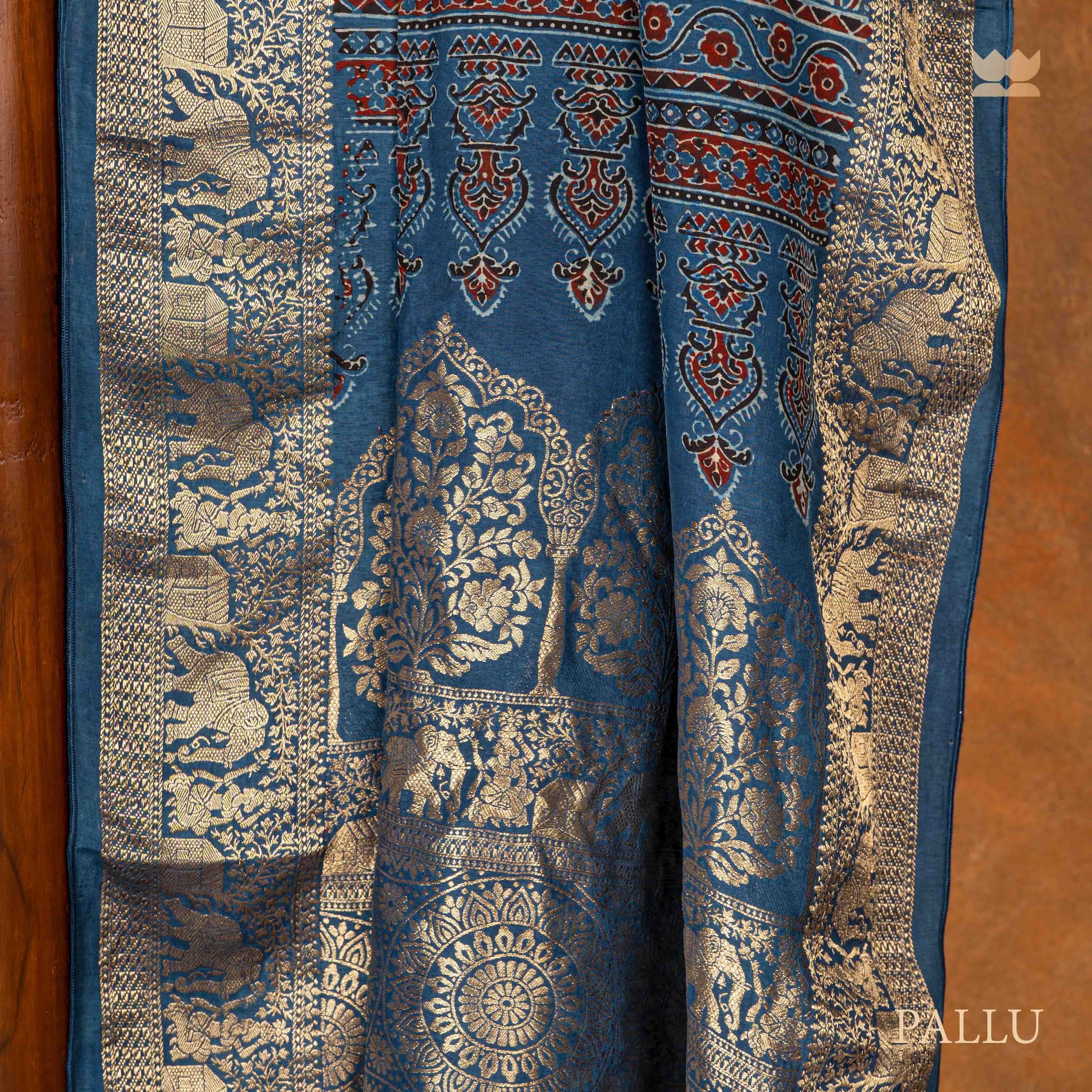 Ajrakh Amber Tide Dola Silk