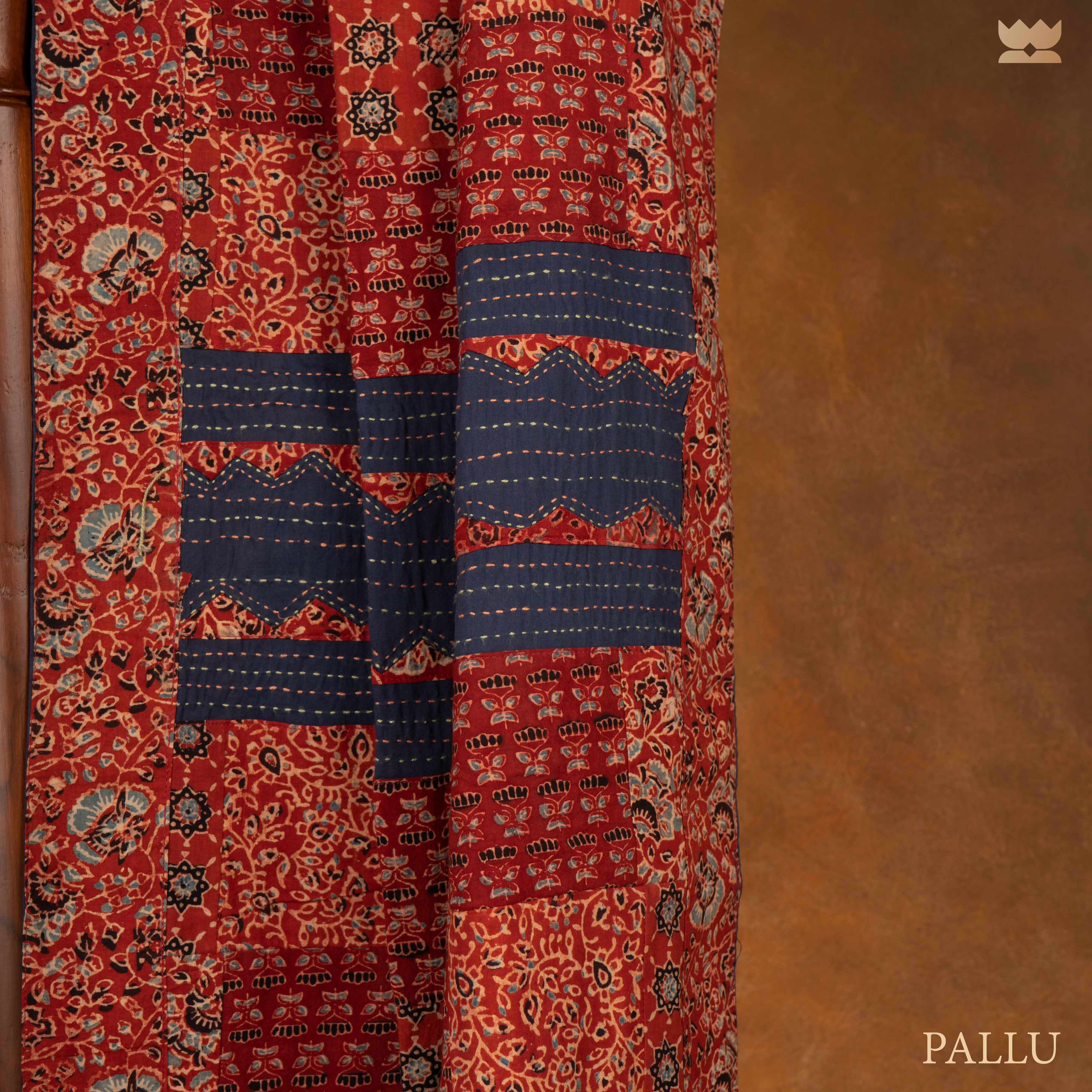 Meera Ajrakh Patchwork Saree