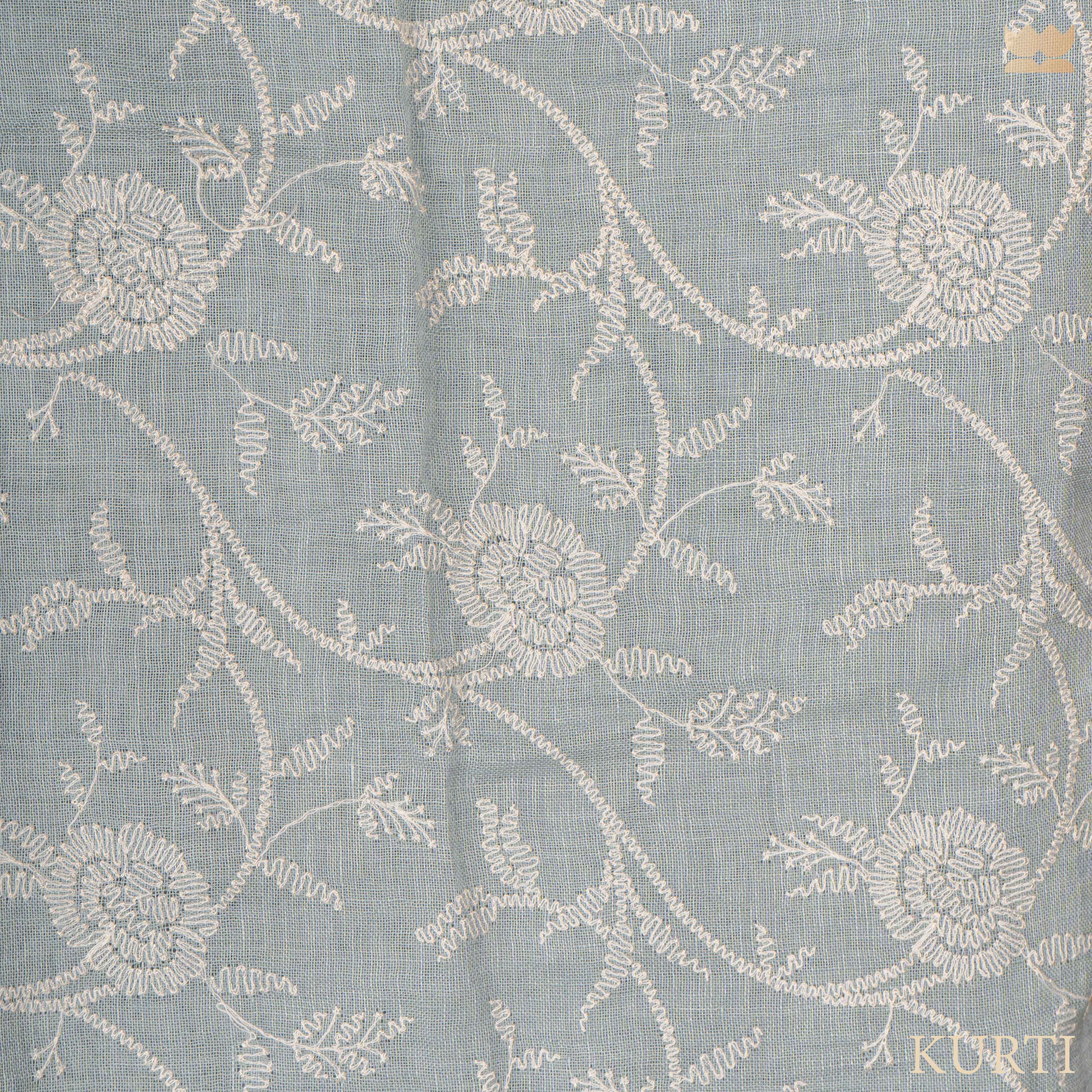 Grey Hand Embroidered Linen Suit Set