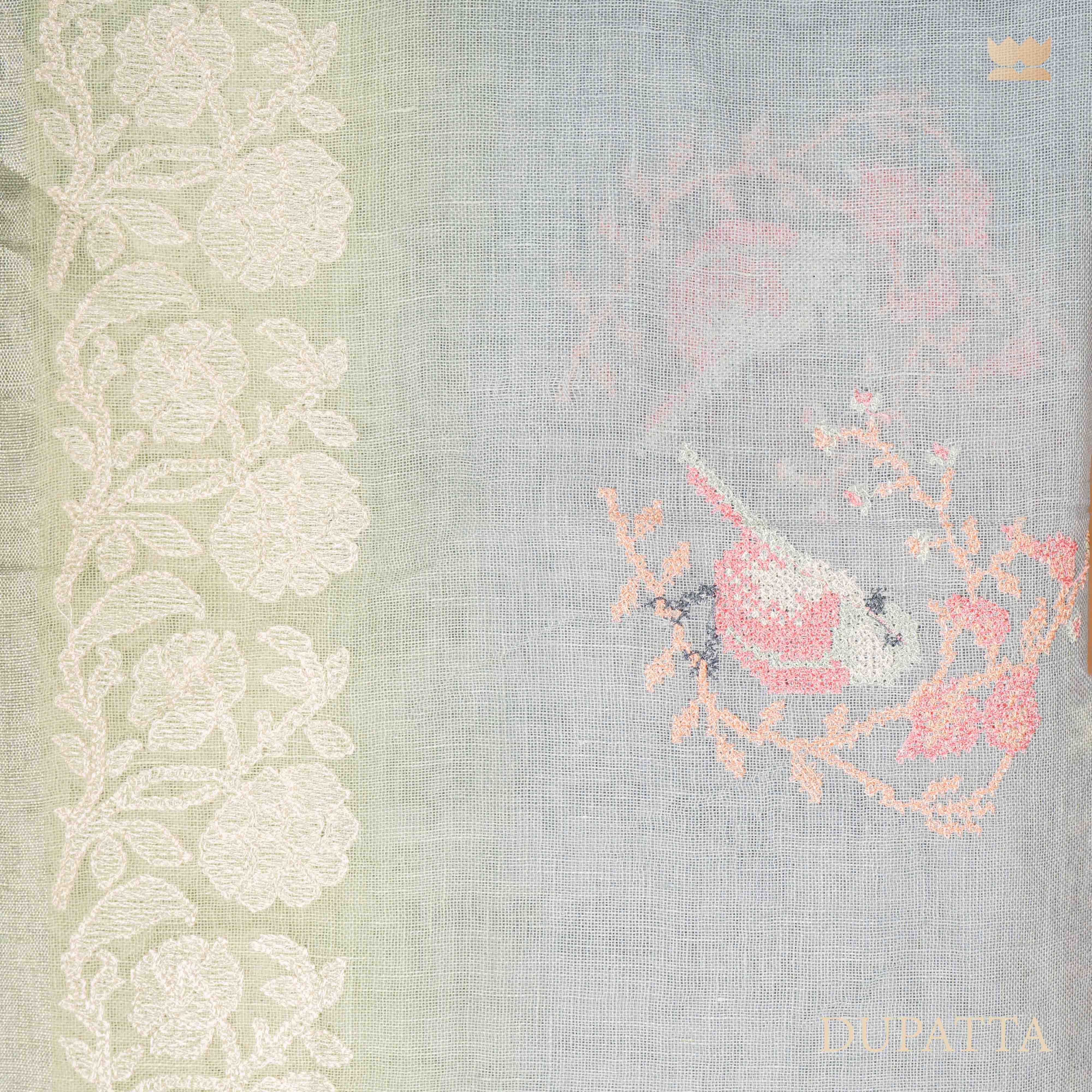 Grey Hand Embroidered Linen Suit Set