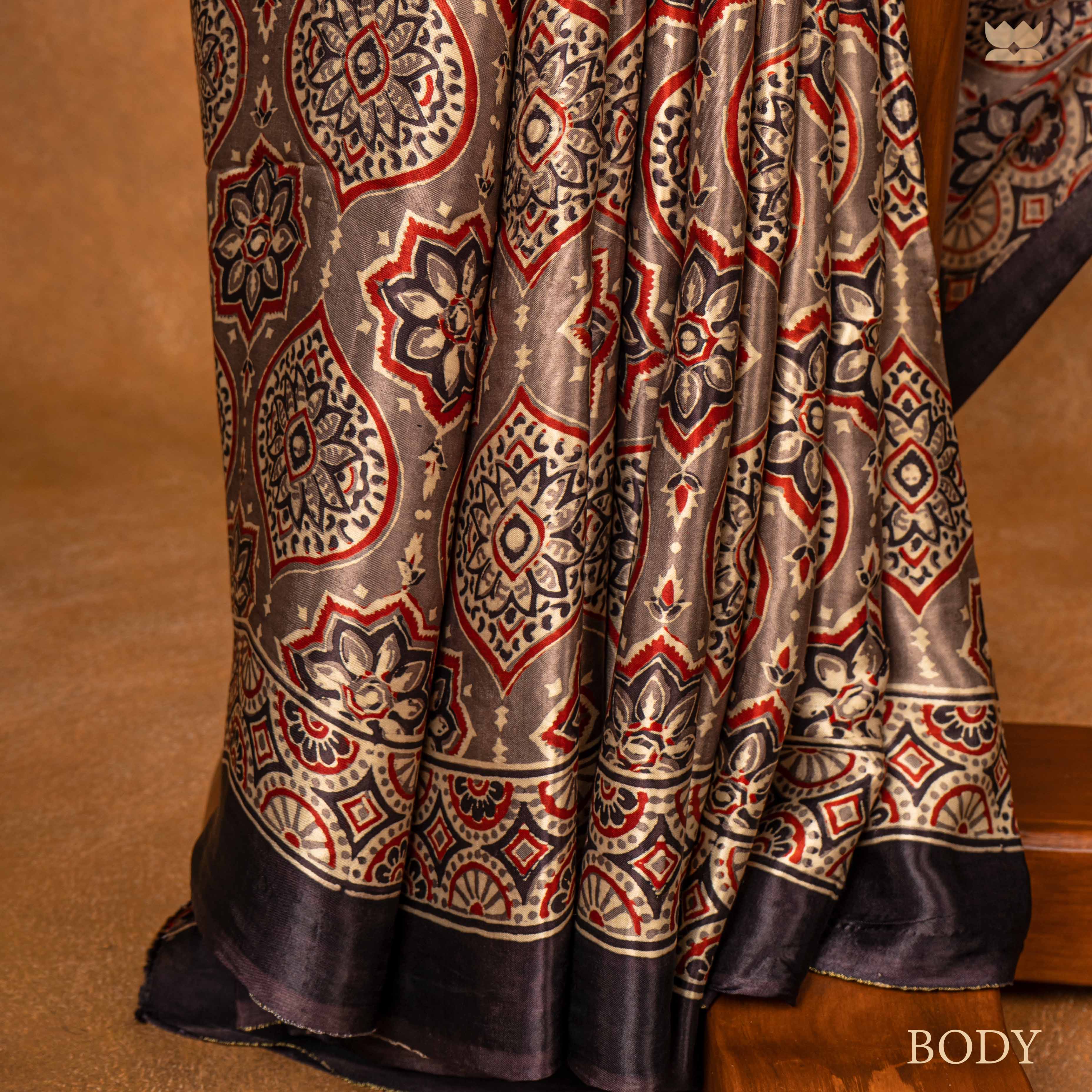 Ajrakh Twilight Elegance Modal Silk Sarees