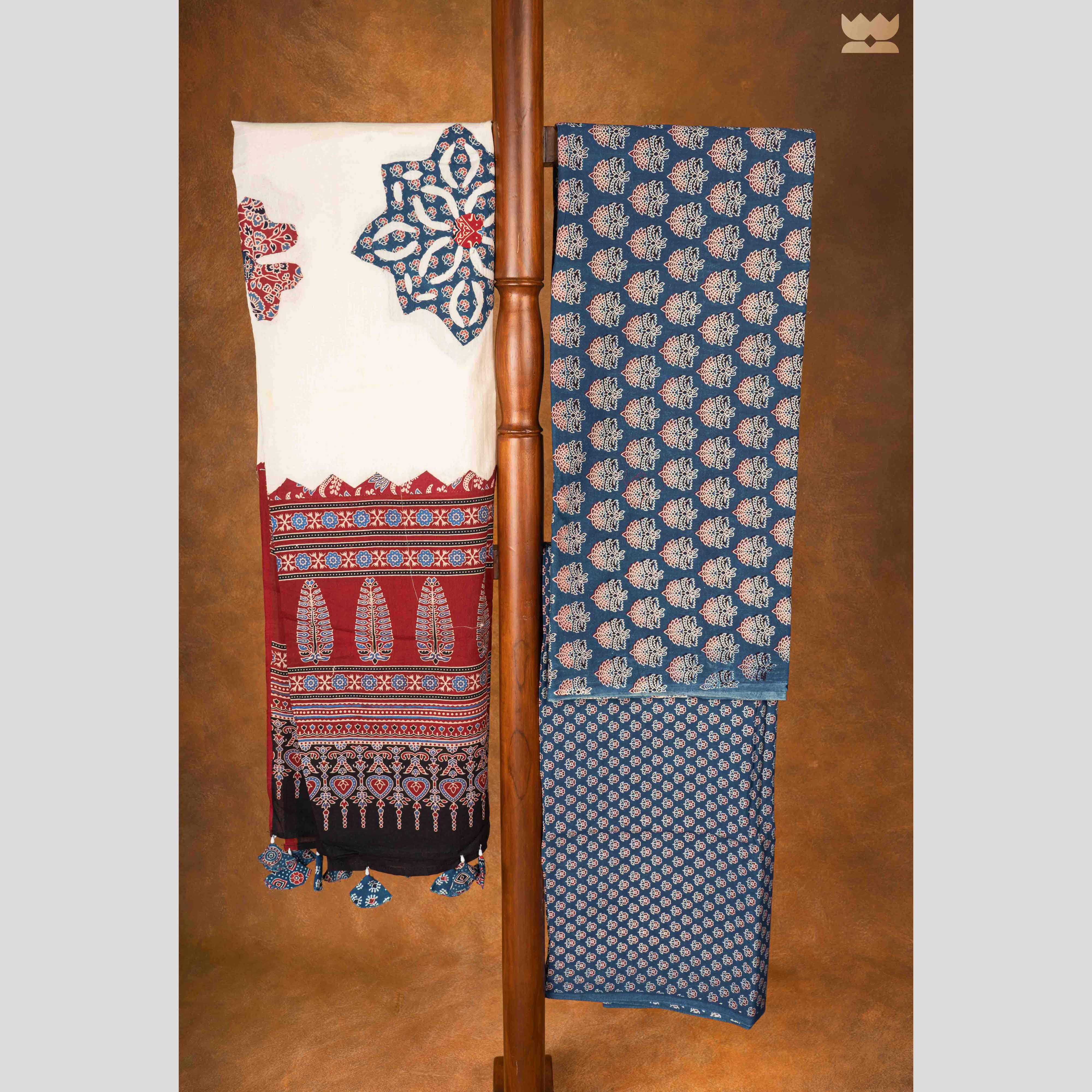 Ajrakh Cotton Suit Set - Navy Blue