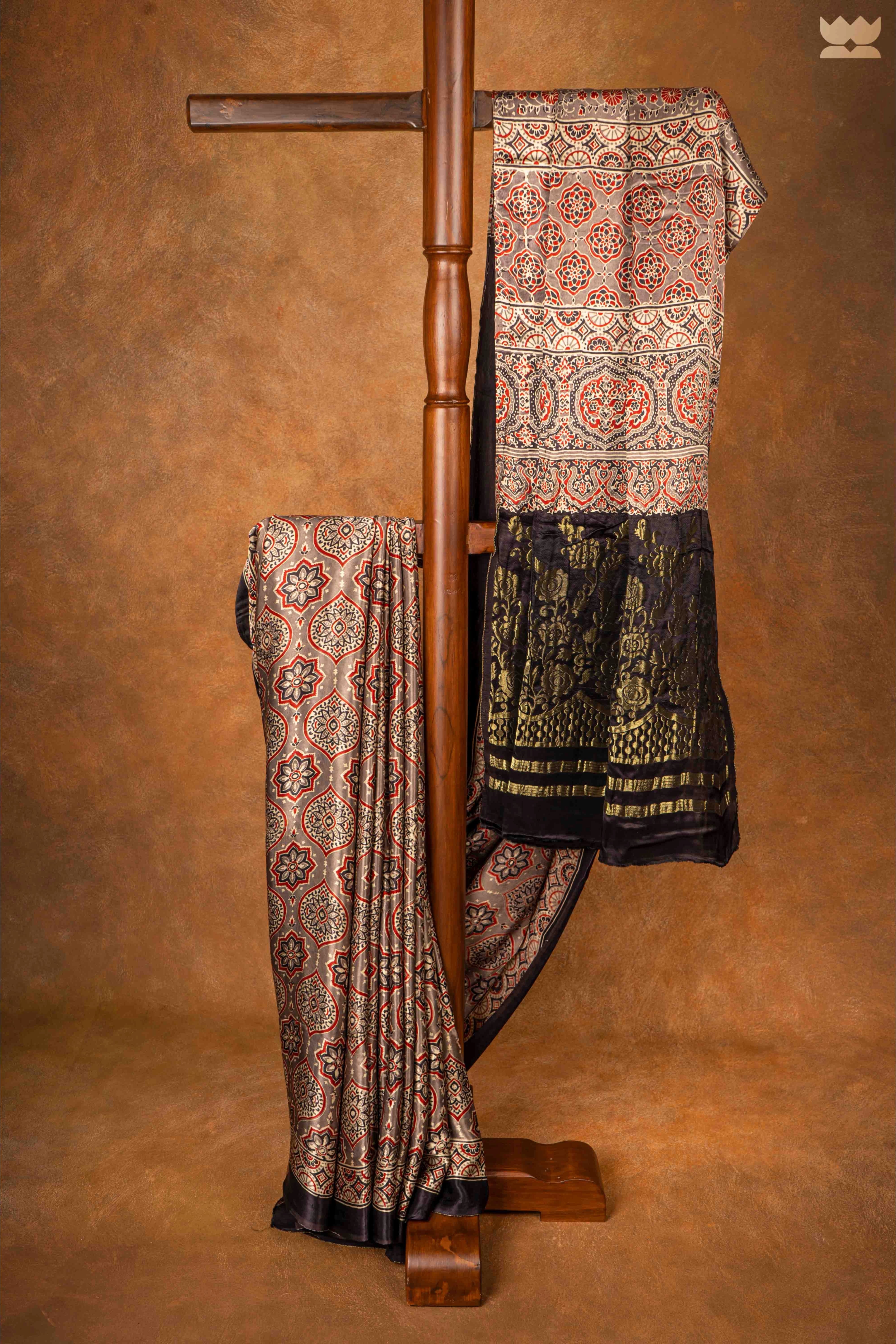 Ajrakh Twilight Elegance Modal Silk Sarees