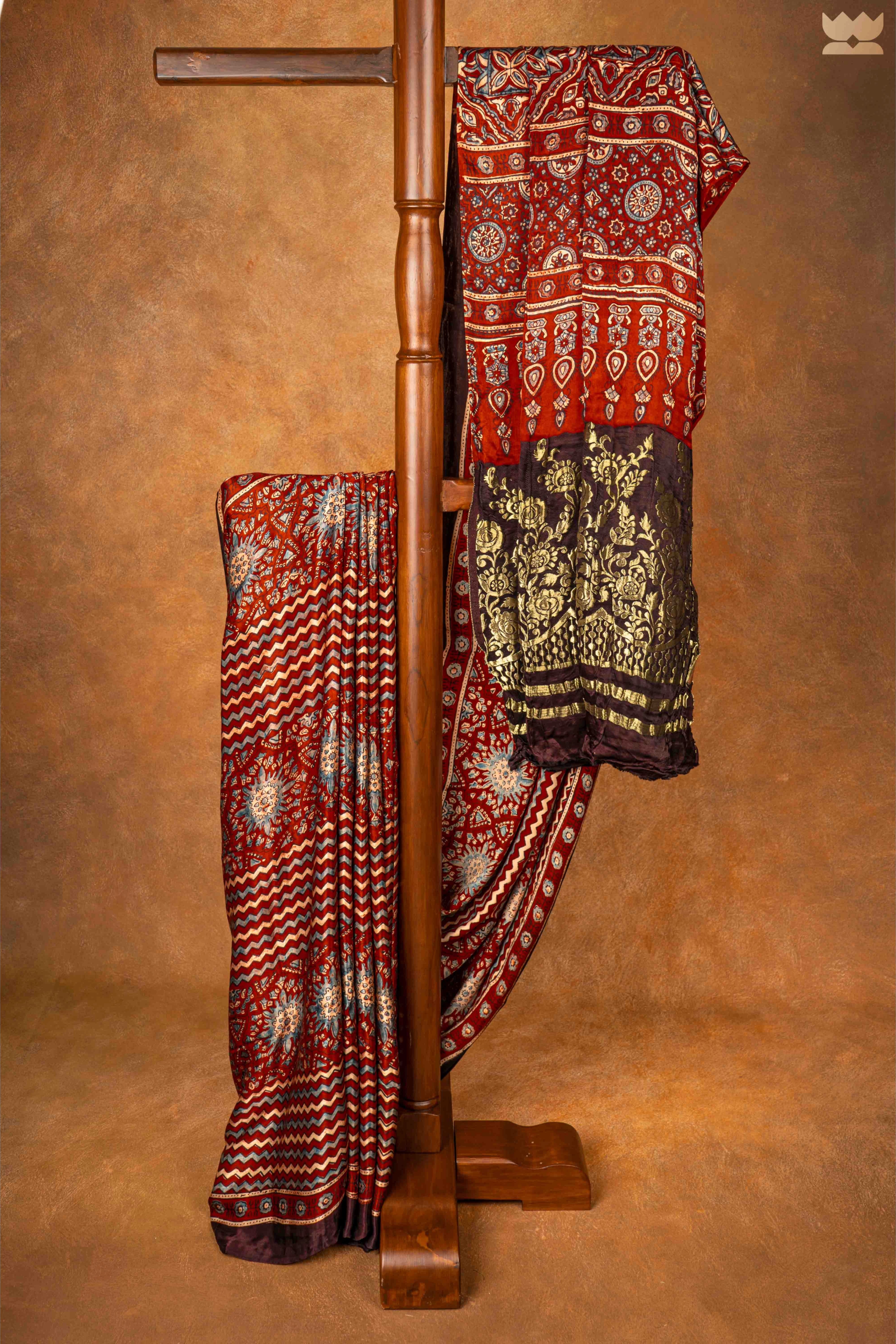 Ajrakh Rustic Shimmer Modal Silk Sarees