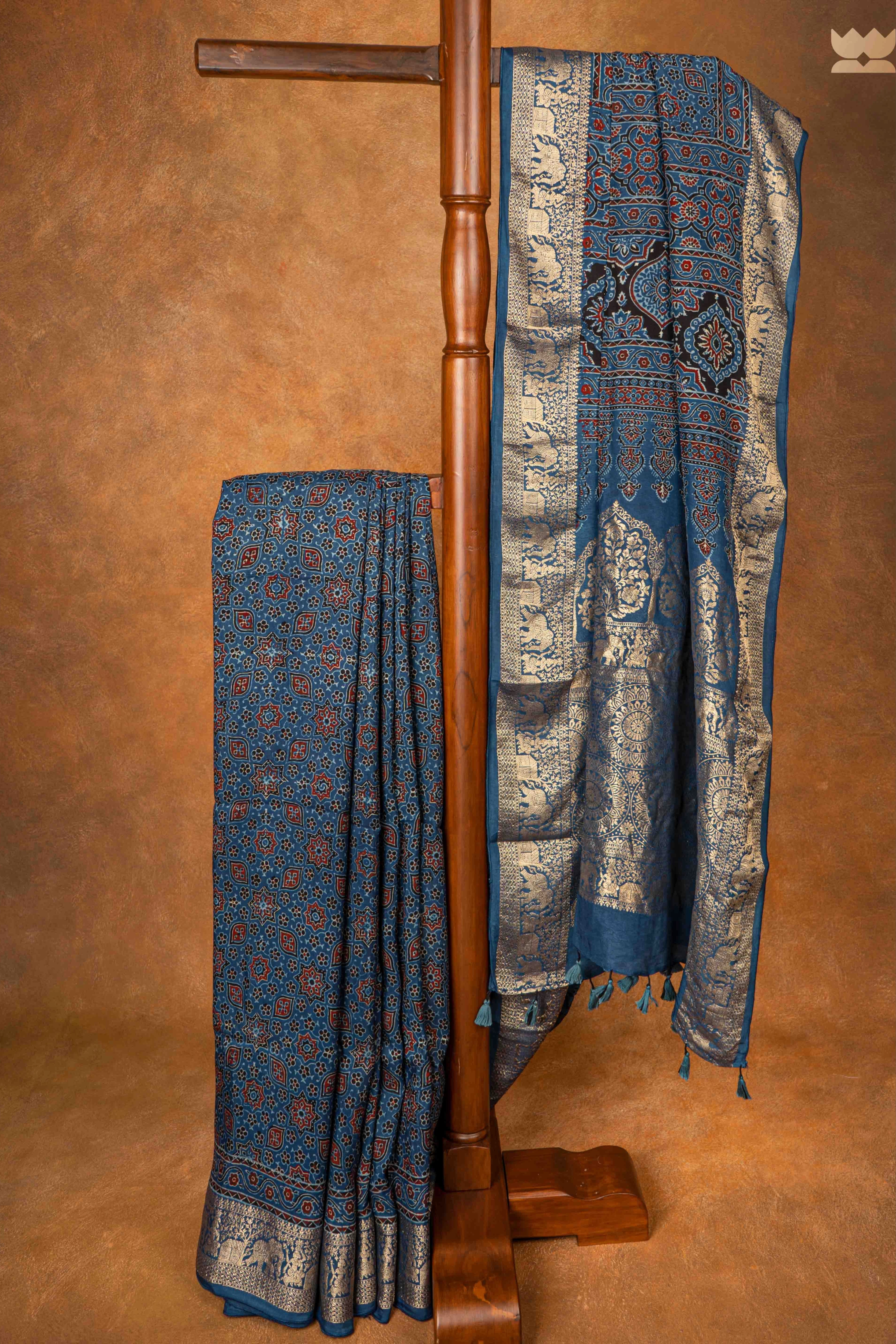 Ajrakh Amber Tide Dola Silk