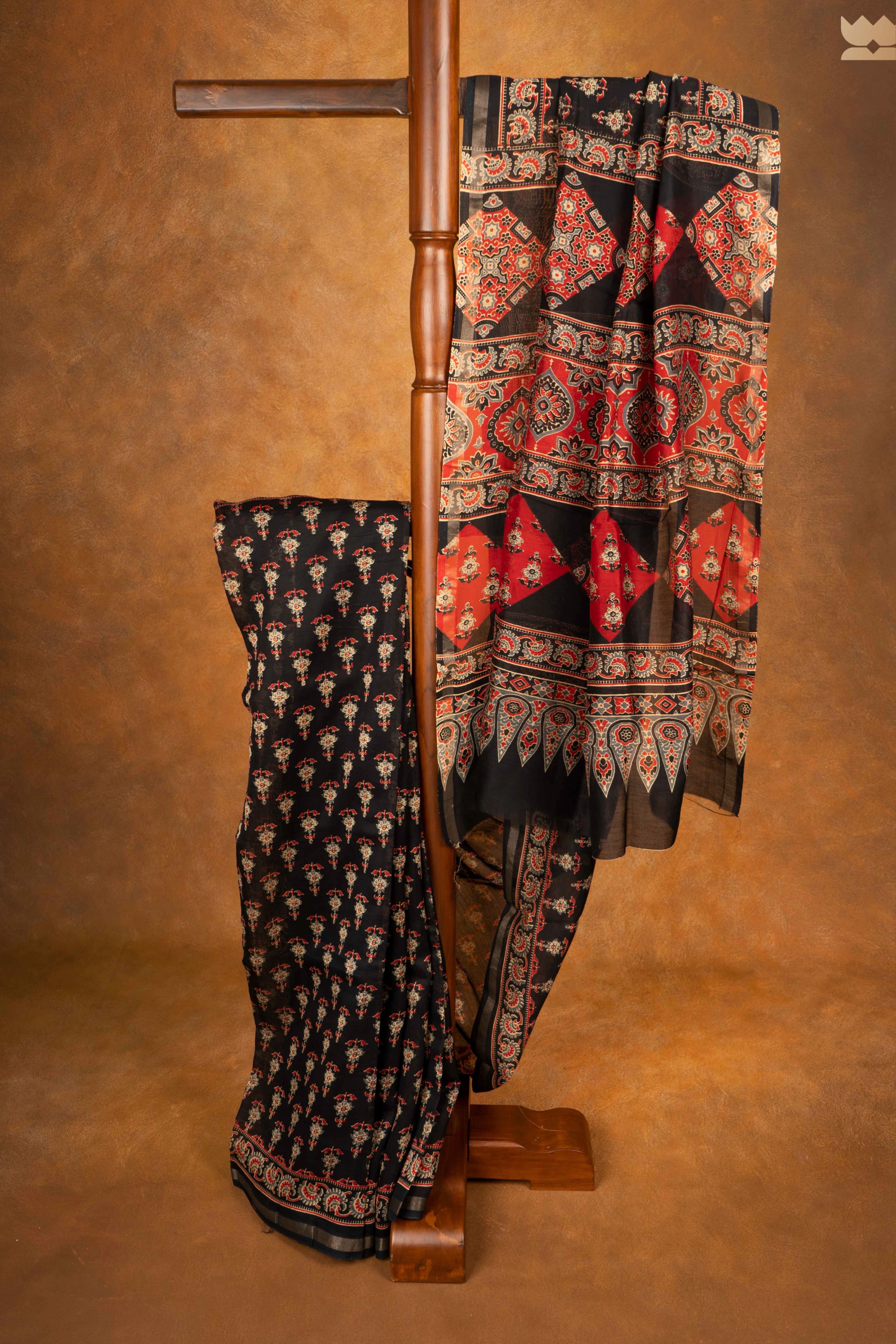 Ajrakh Vintage Azure Chanderi Cotton Sarees