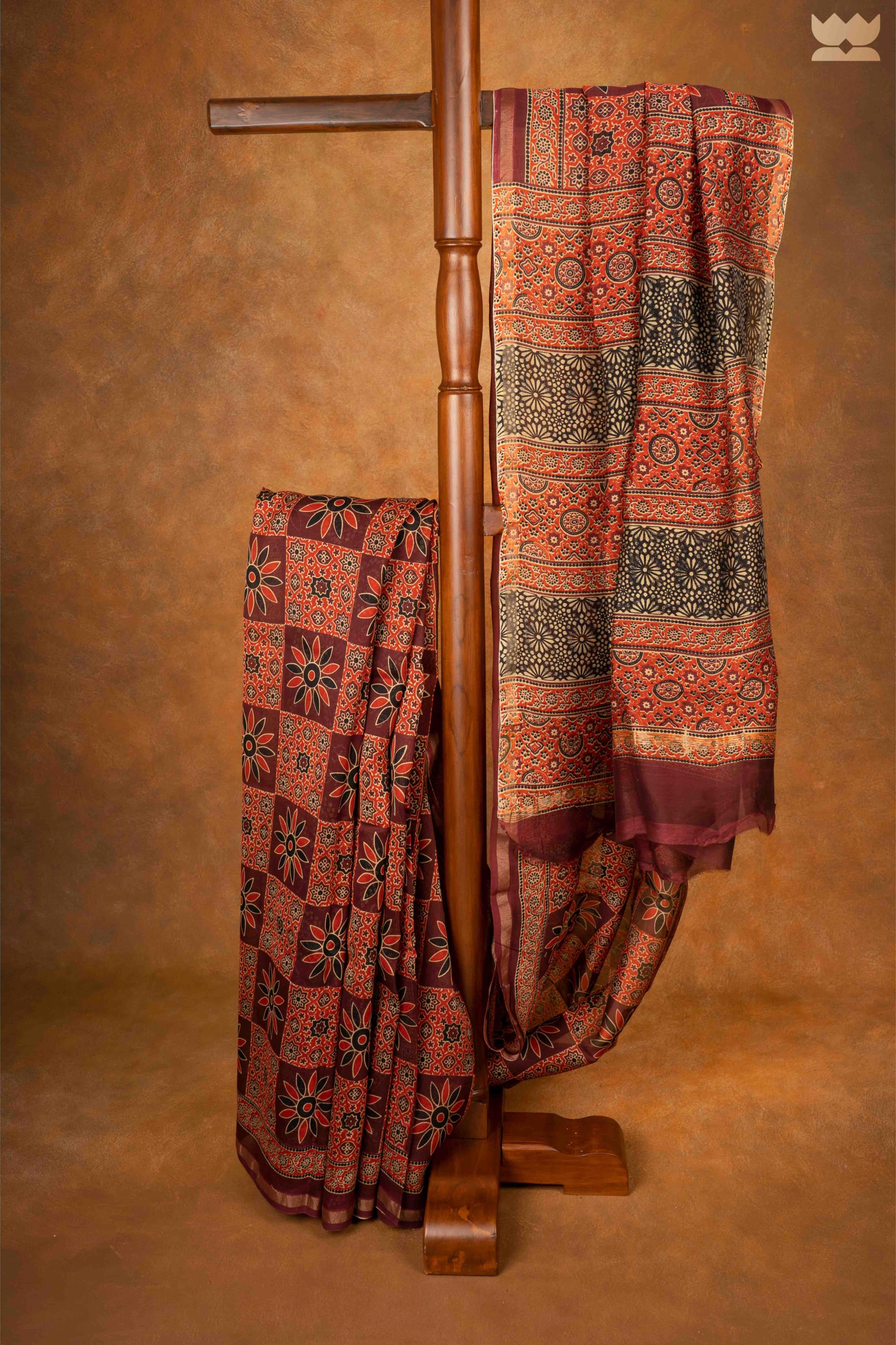 Ajrakh Ocean Eclipse Chanderi Cotton Sarees