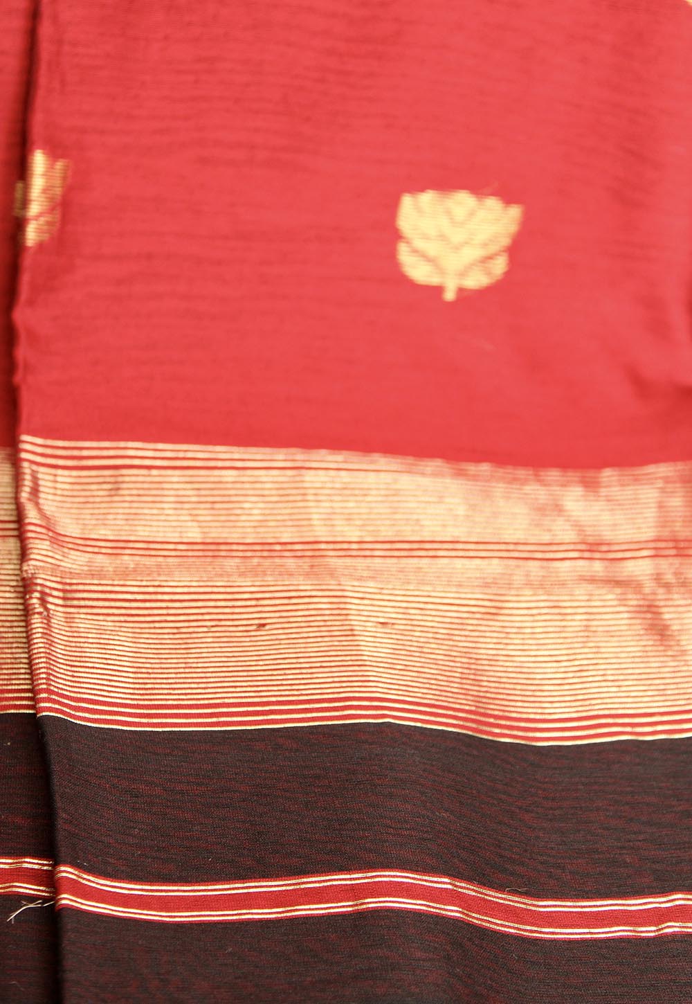 Black Maheshwari Saree with lotus weaving on Red Pallu