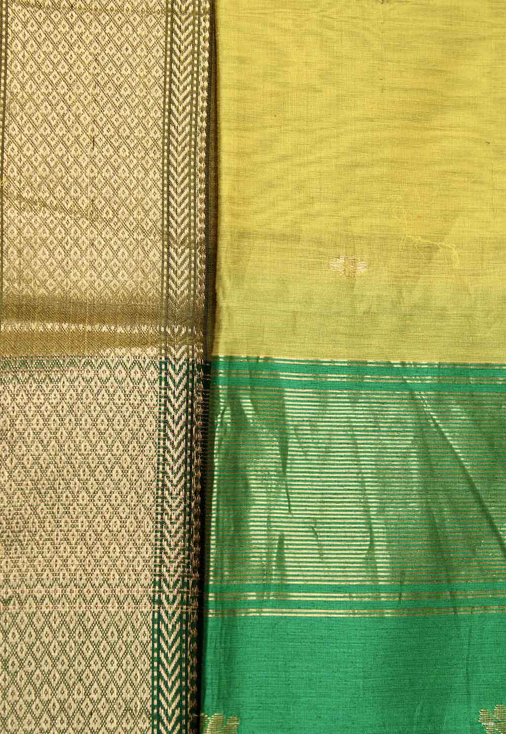 Lemon Yellow Maheshwari Saree with Lotus Booti