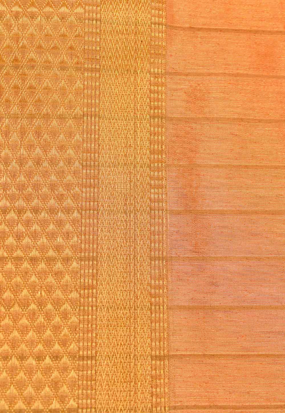 Metallic Sand Plain Maheshwari Saree with Golden Stripe Pallu