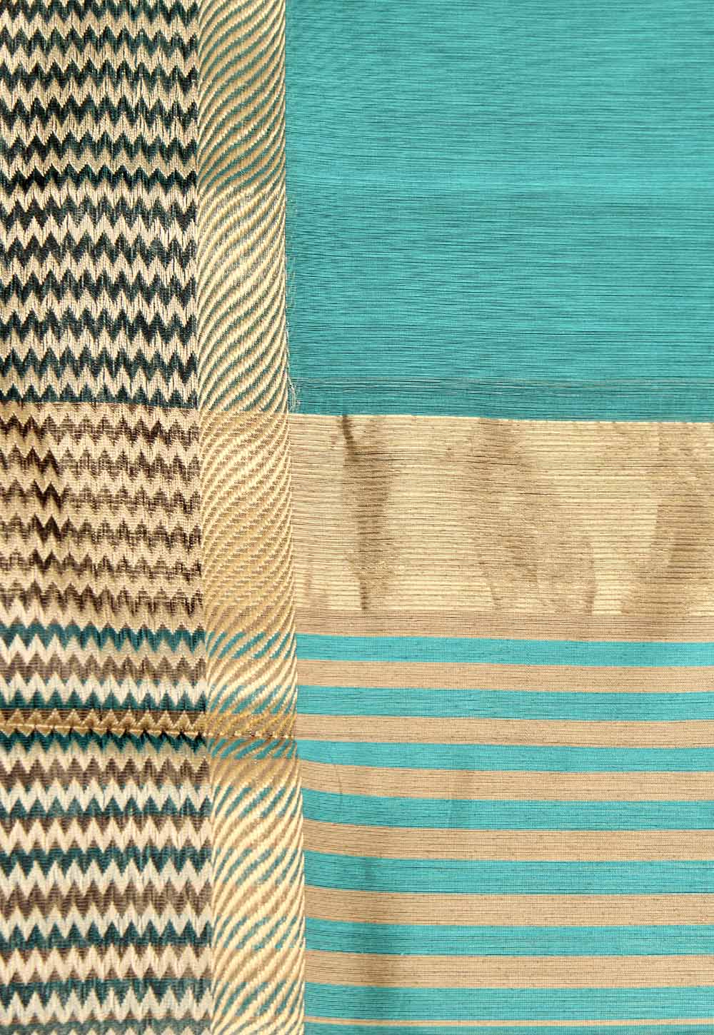 Teal Maheshwari Saree with Golden Stripe Pallu