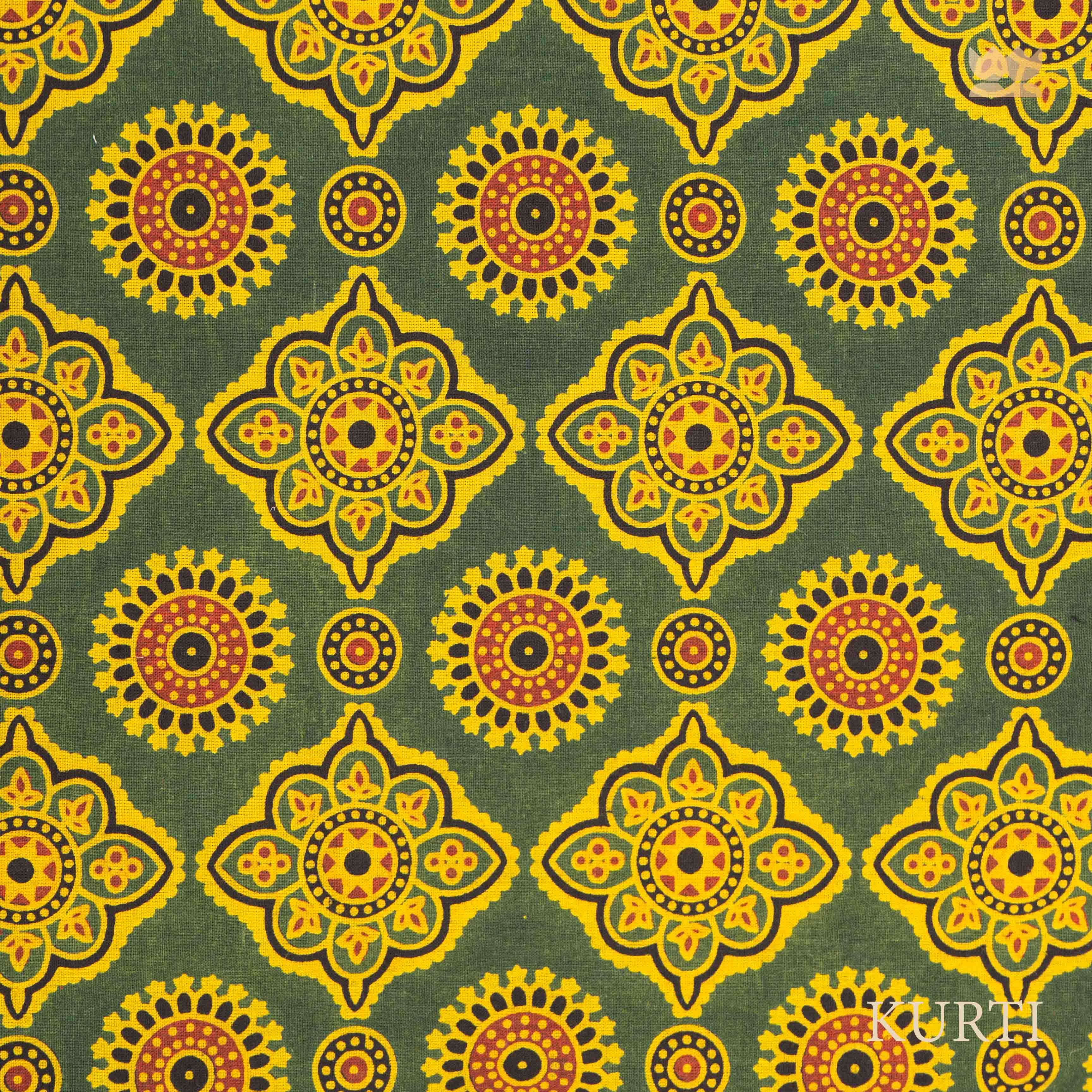 Ajrakh Cotton Suit Set - Yellow & Green