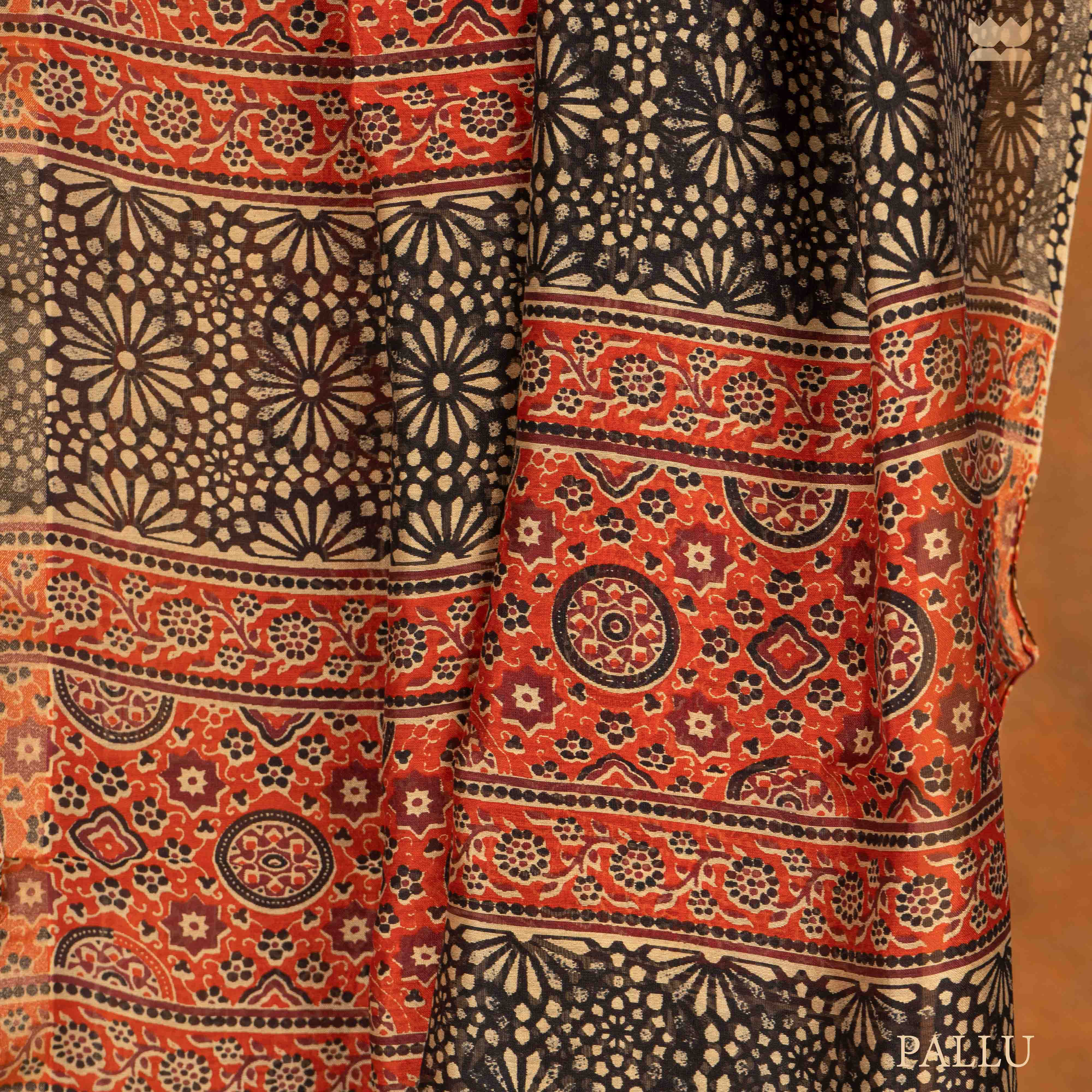 Ajrakh Ocean Eclipse Chanderi Cotton Sarees