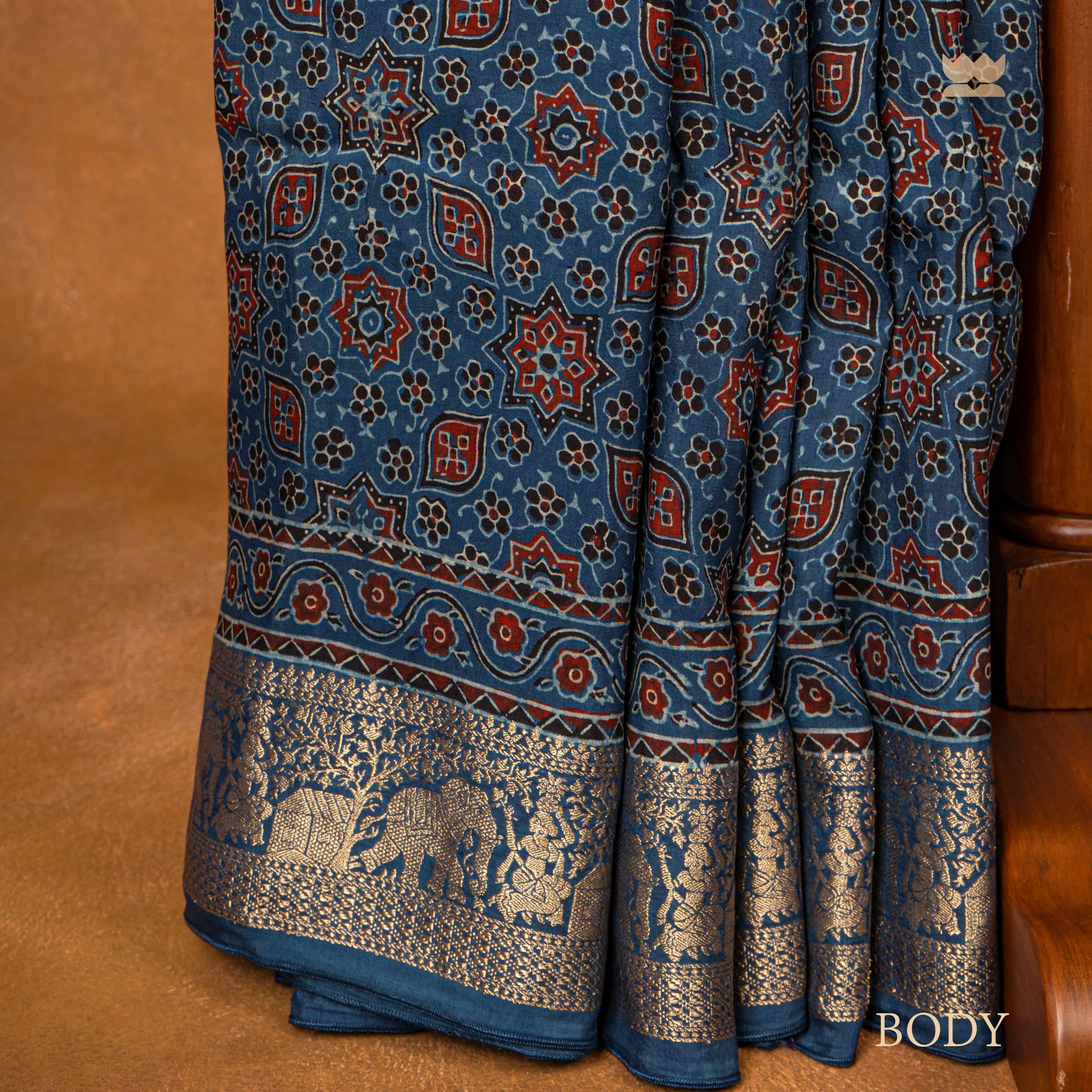 Ajrakh Amber Tide Dola Silk