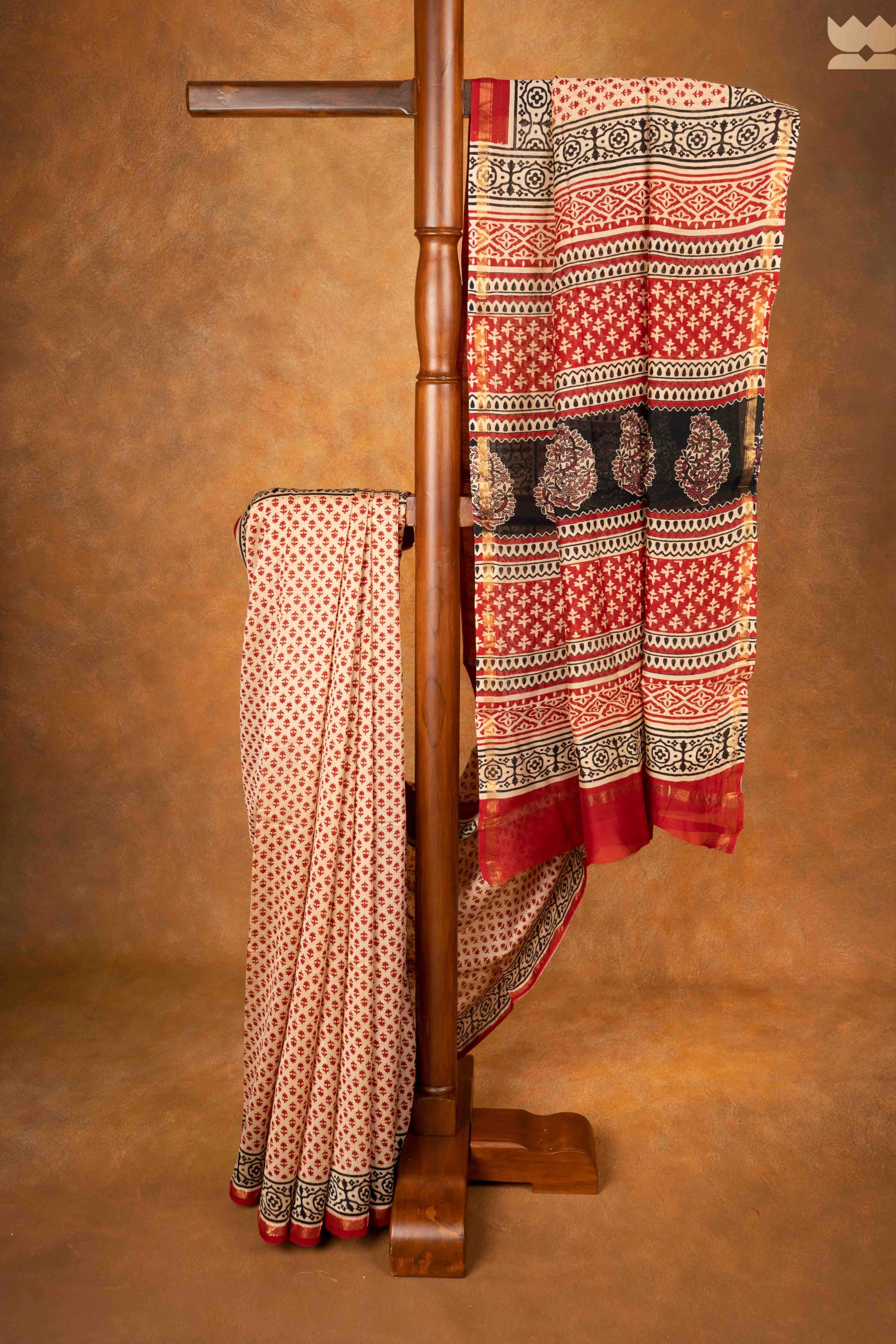 Bagru Sandy Glow Chanderi Cotton