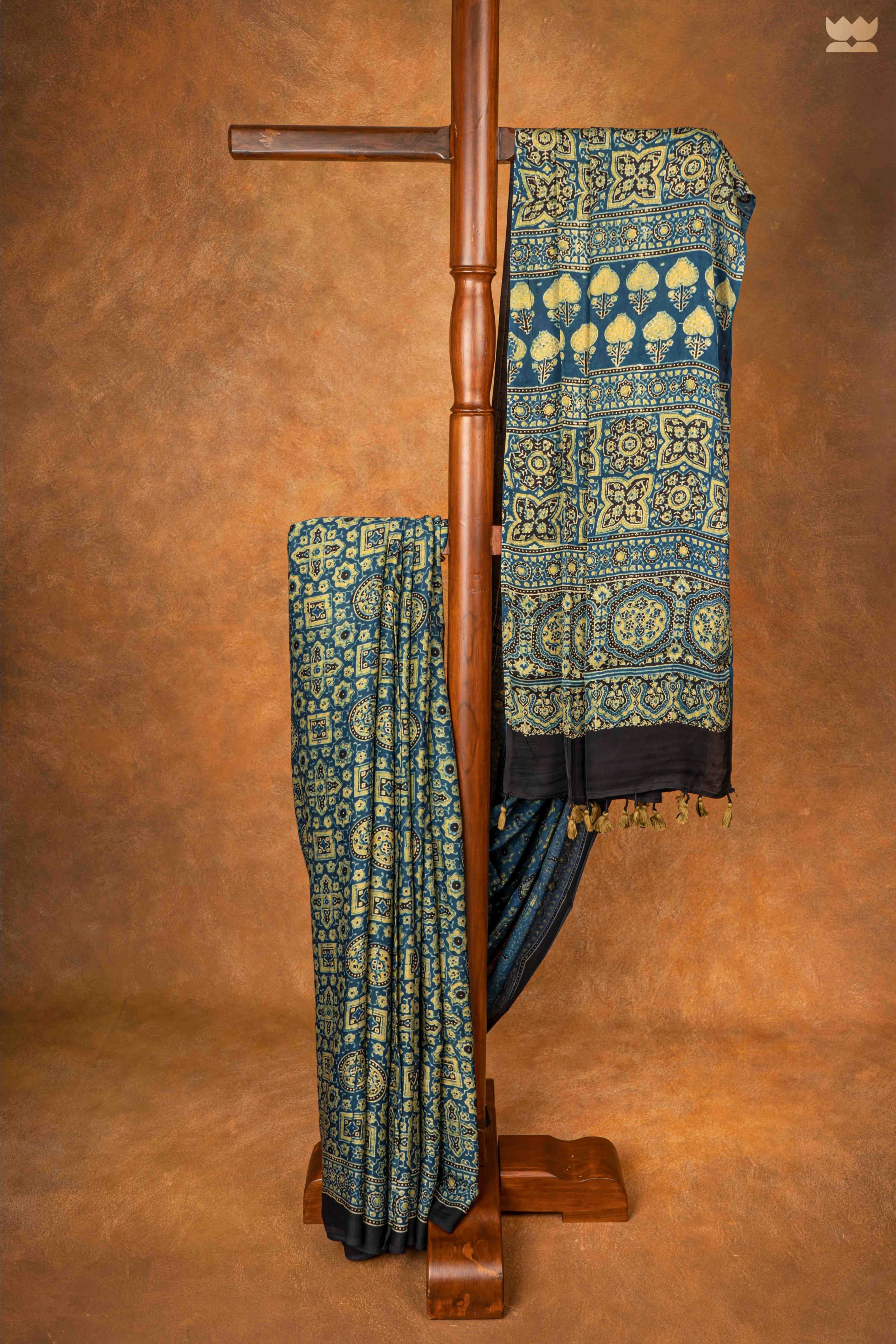 Ajrakh Silk Aurora Modal Silk Sarees
