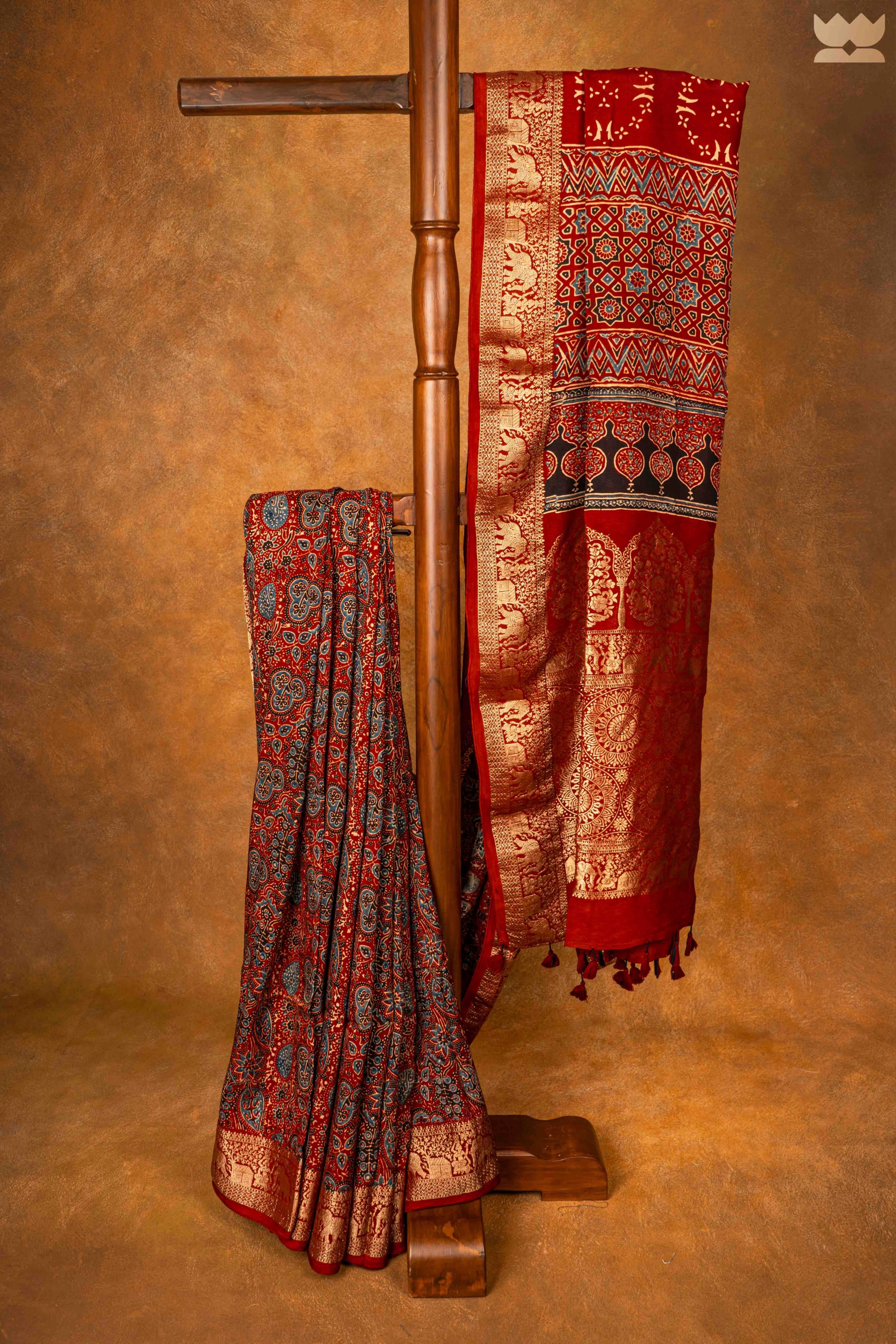 Ajrakh Meadow Glow Dola Silk