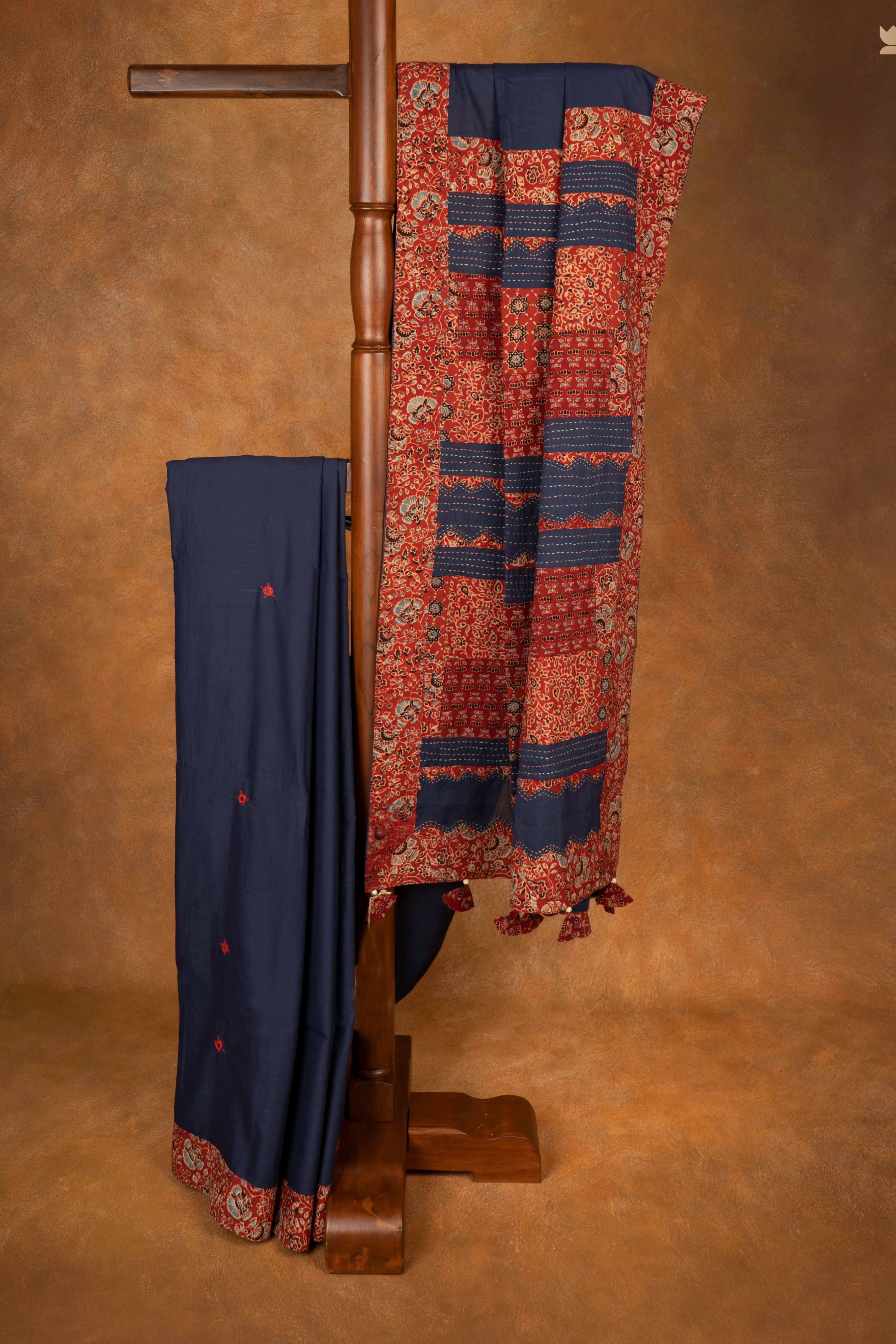 Meera Ajrakh Patchwork Saree