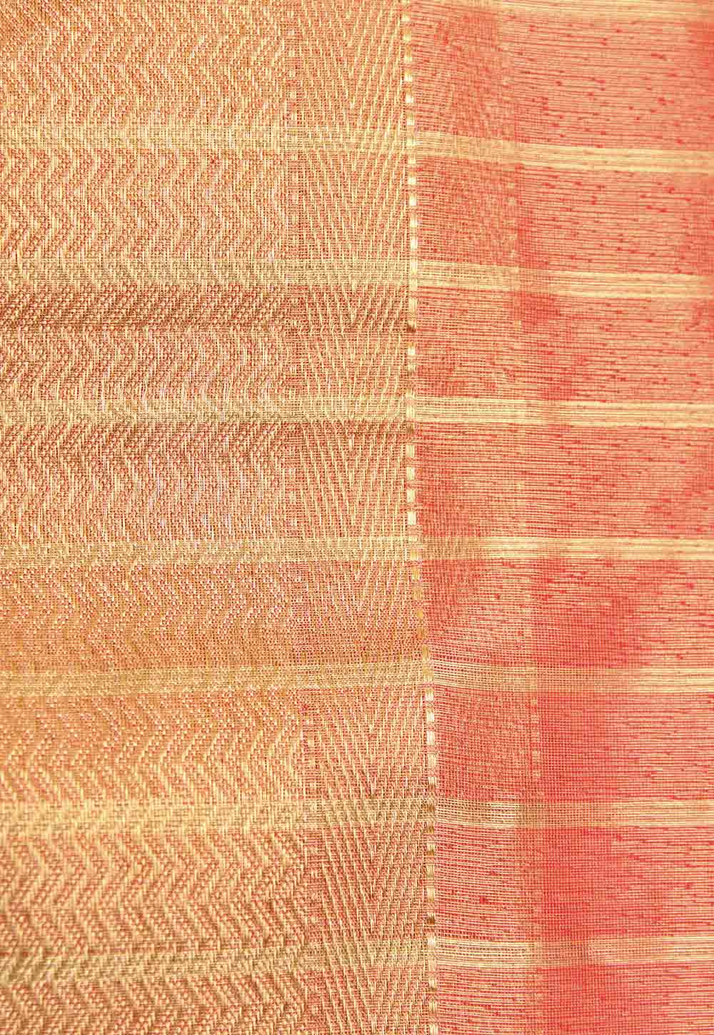 Burnt Sienna Plain Maheshwari Saree with Golden Stripe Pallu