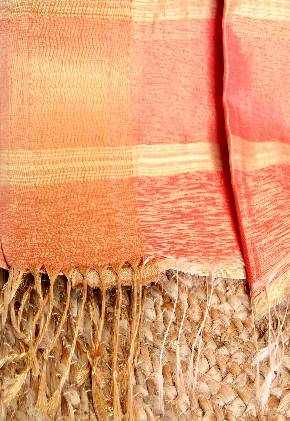 Burnt Sienna Plain Maheshwari Saree with Golden Stripe Pallu