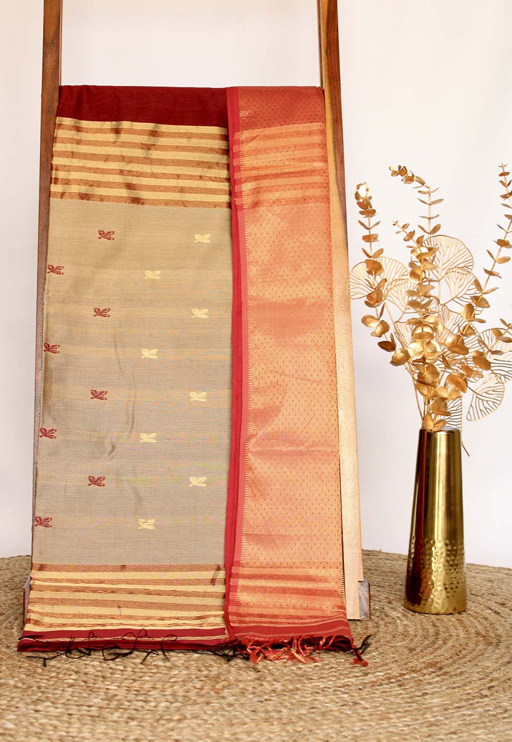 Maroon Maheshwari Saree