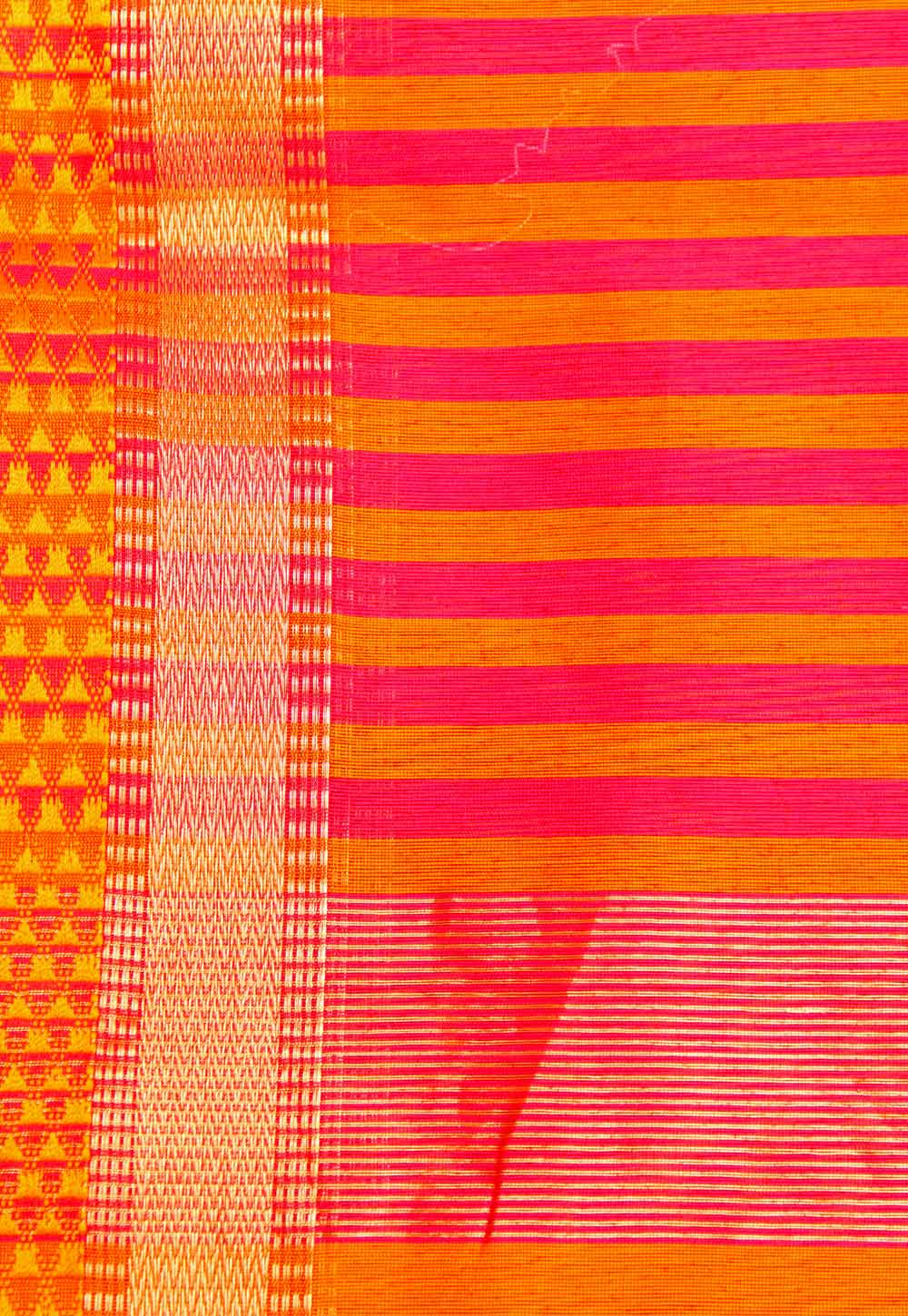 Pink Plain Maheshwari Saree with Orange Stripe Pallu